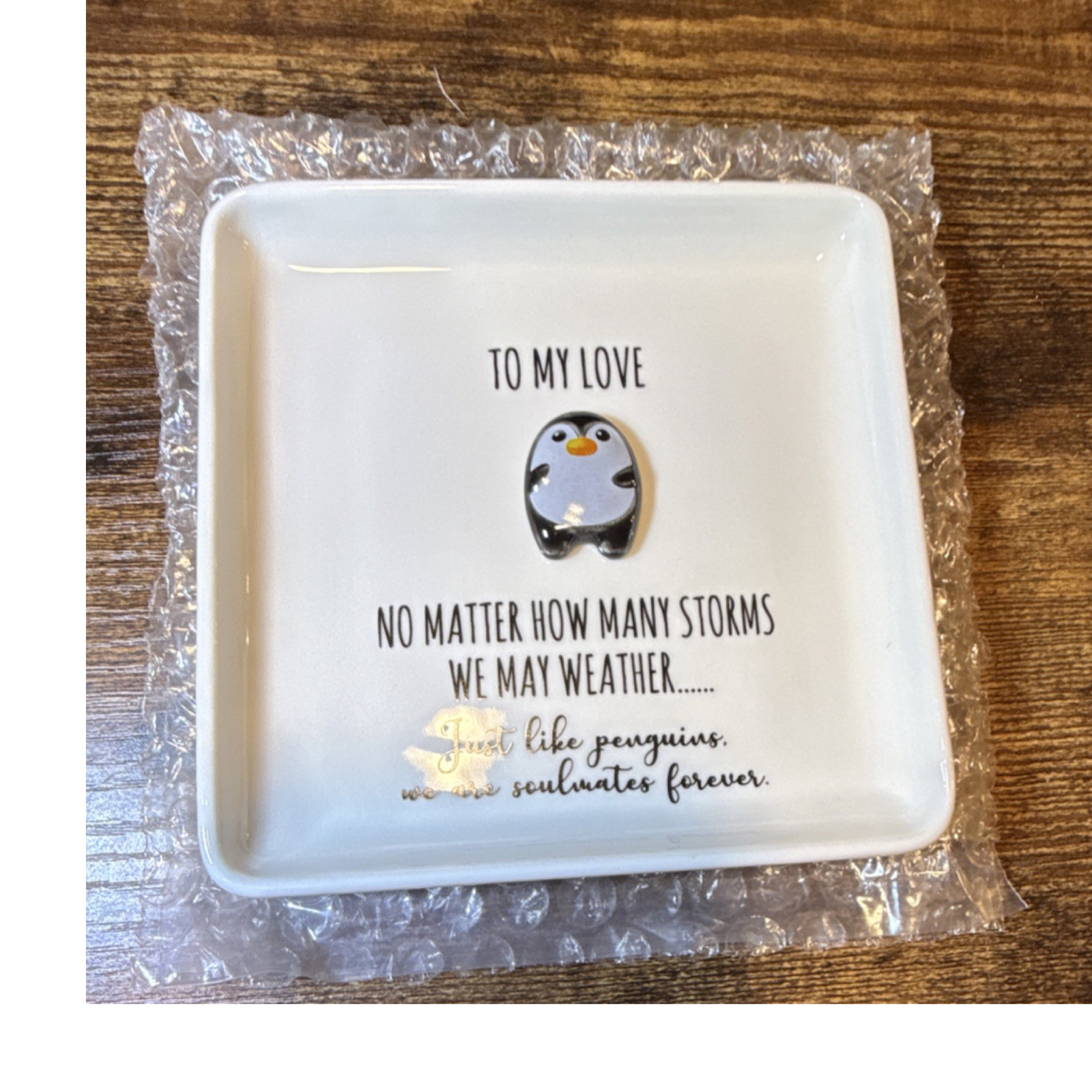 Ceramic Square Tray w/ Penguin Pattern, Glossy Finish, 5in, 1 Piece
