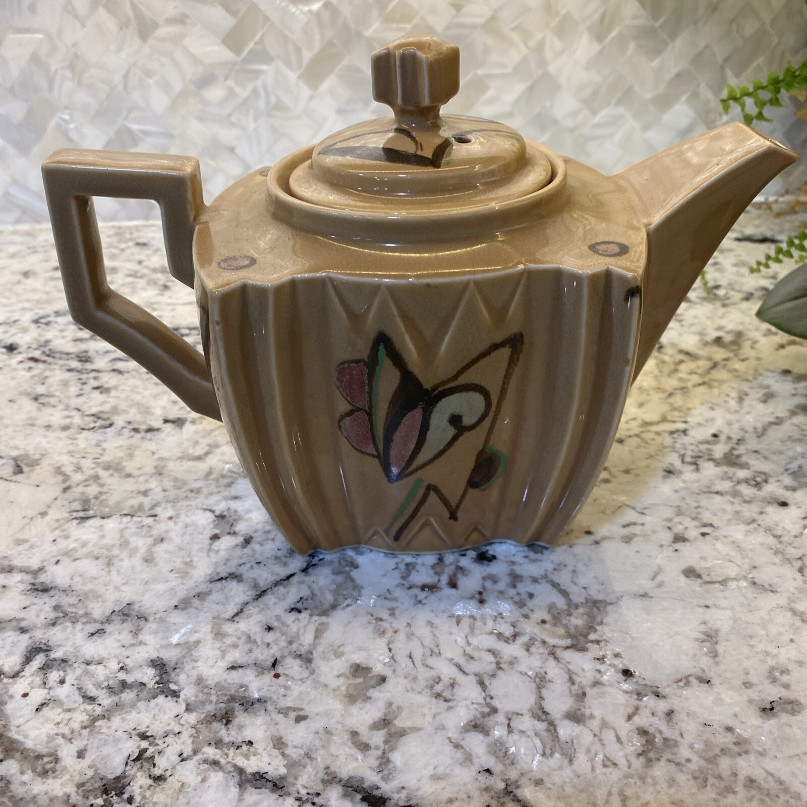 Art Deco Style Teapot Hand Painted Japan MCM Bohemian Hot Tea Vintage Decor Rare