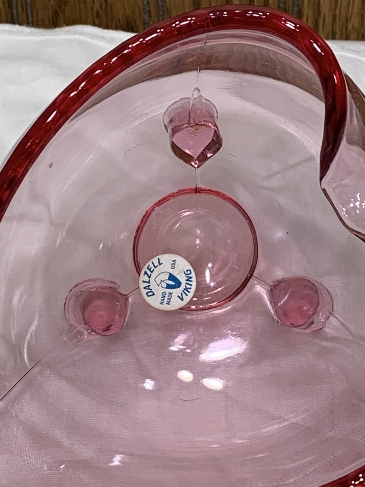 Viking Heart Shaped Glass Candy Trinket Dish Cranberry Pink 3 Foot Dalzell Line