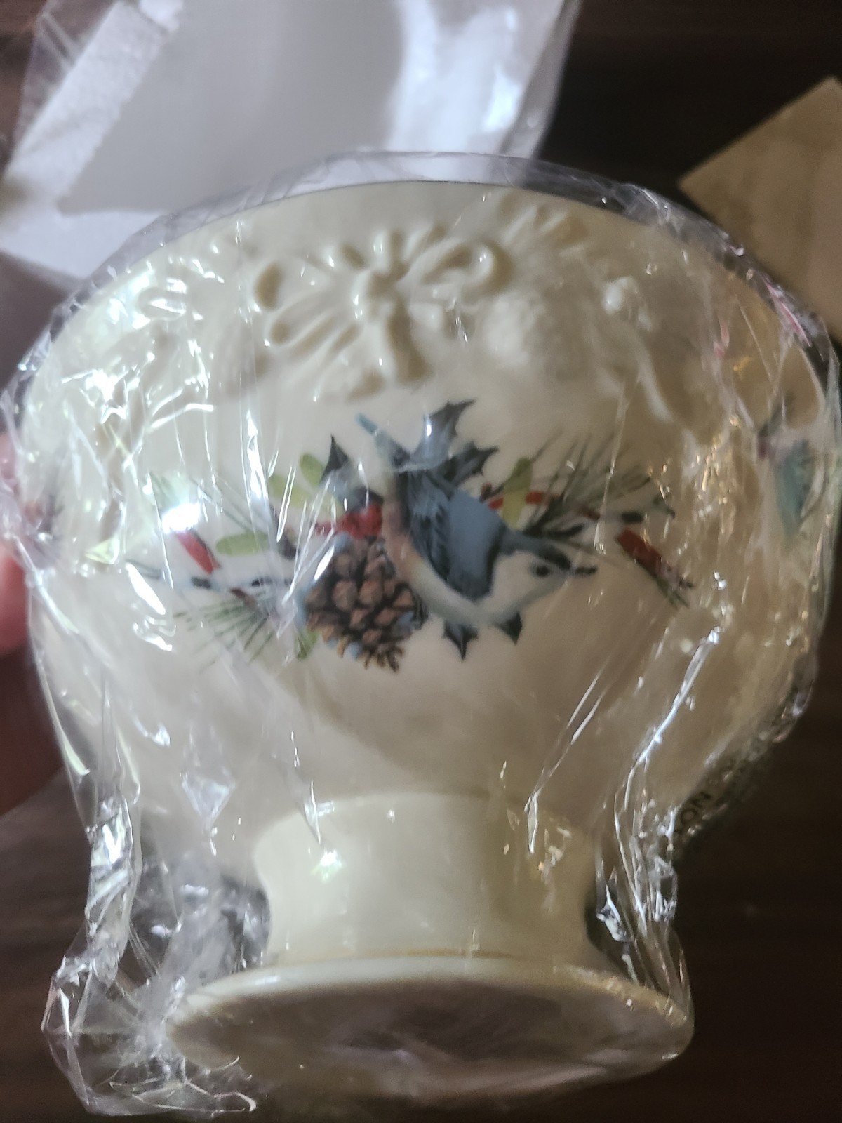 LENOX Holiday Home Winter Greetinga Pedestal Candy Dish Blue Jay Bird