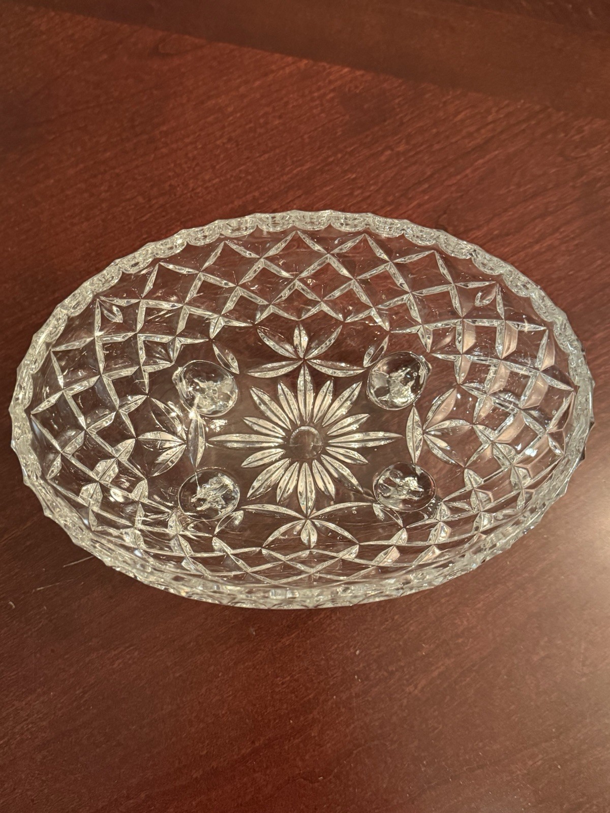 Vintage American Brilliant Period Oval Cut Glass 4 Footed Bowl