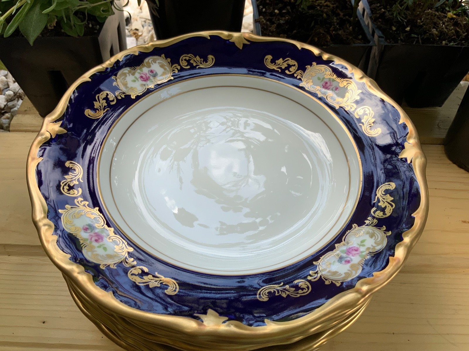Vintage Reichenbach Echt Kobalt Cobalt Blue Floral Soup Bowl set of 12