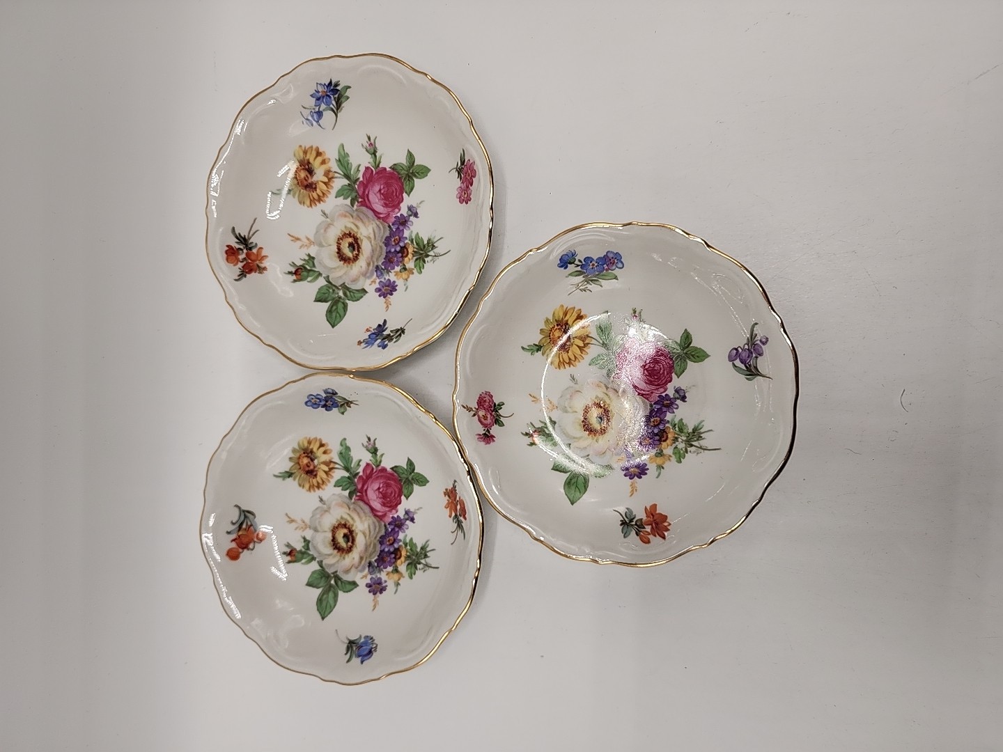 Mitterteich “Meissen Floral” 5 1/8 Inch Fruit Bowl White Flower Left-Set of 3