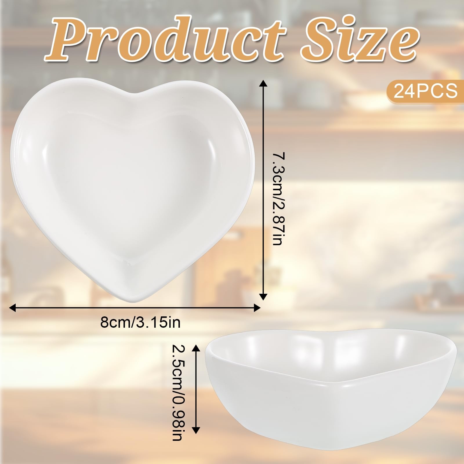 24 Pack Porcelain Sauce Dish, 1.5Oz Soy Sauce Dishes, White Love Heart Shaped…