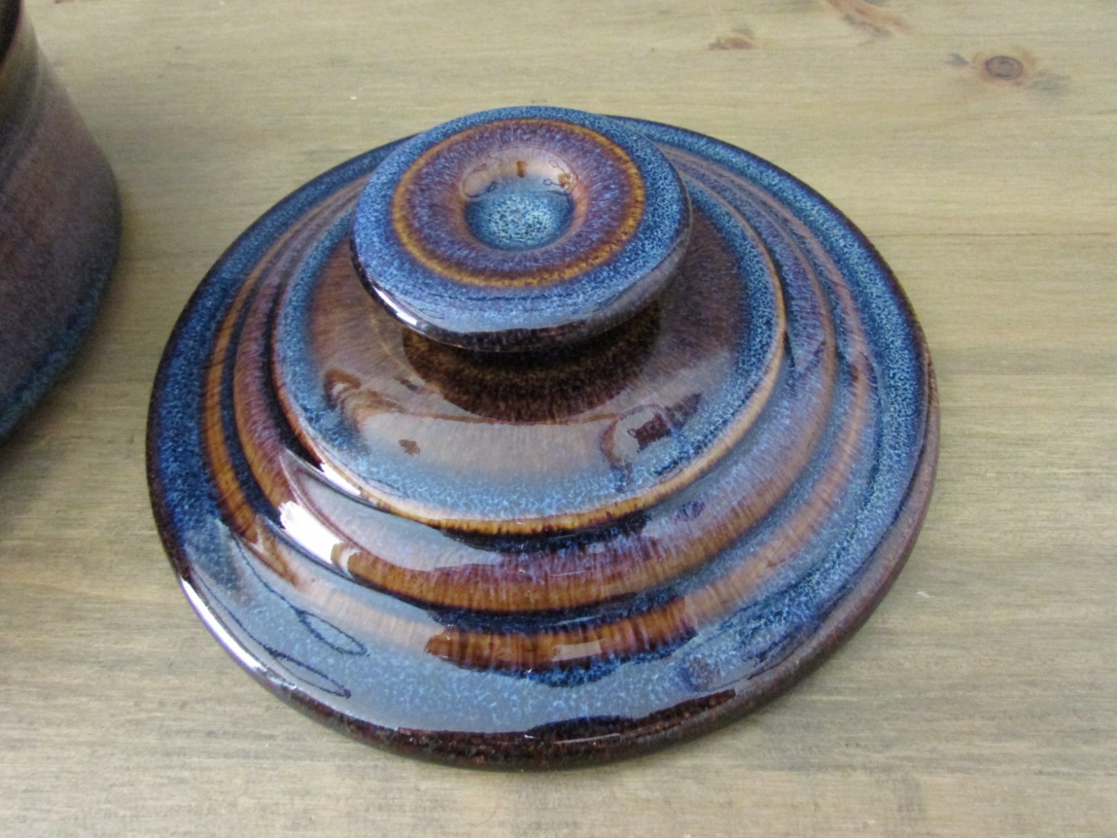 Handmade Studio Pottery Covered Serving Dish Blue Glaze 8″ Dia. Stoneware