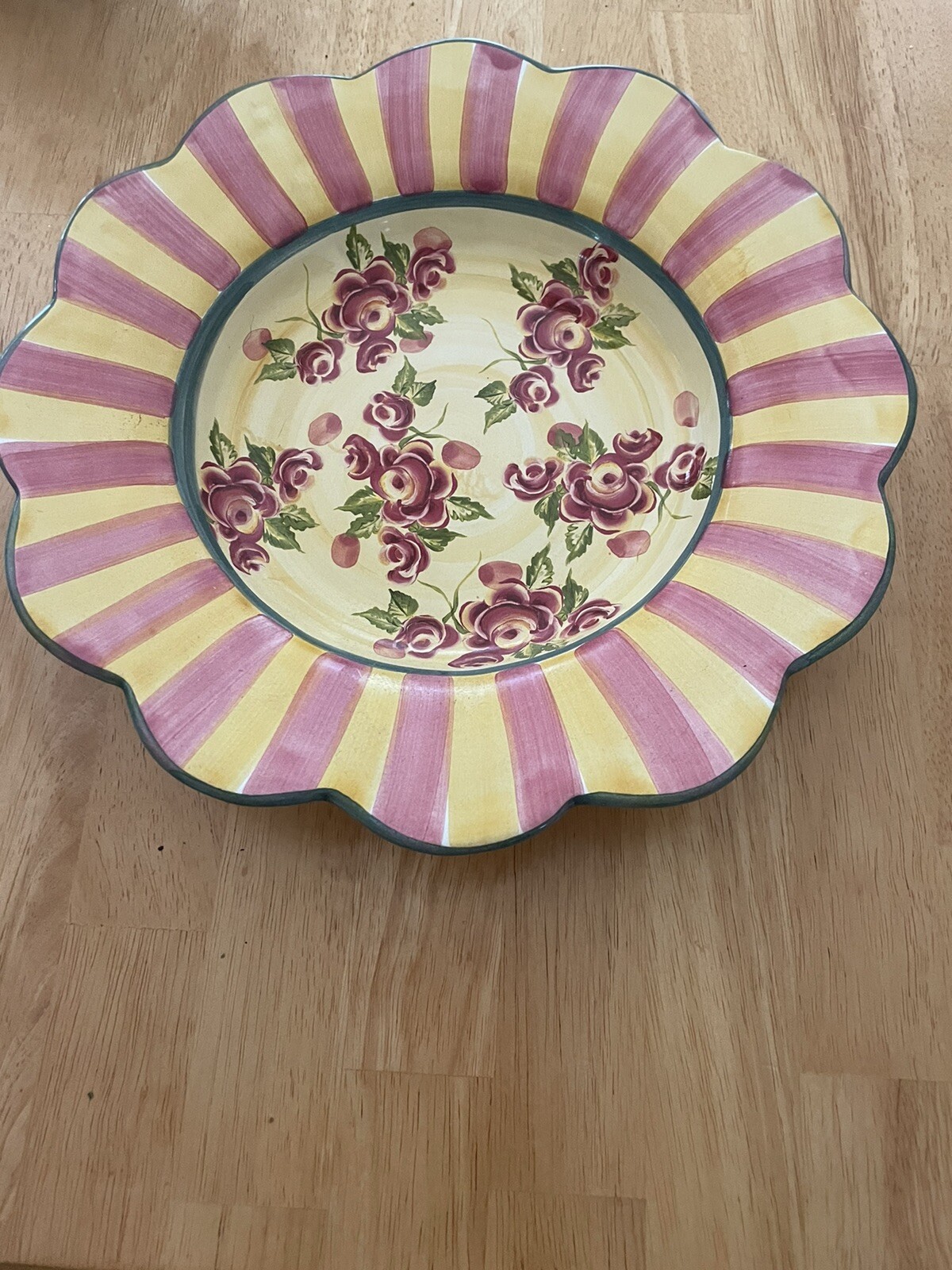 Mckenzie childs sunnyside bowl Pink Yellow Stripe Flower Ceramic Pottery Rare