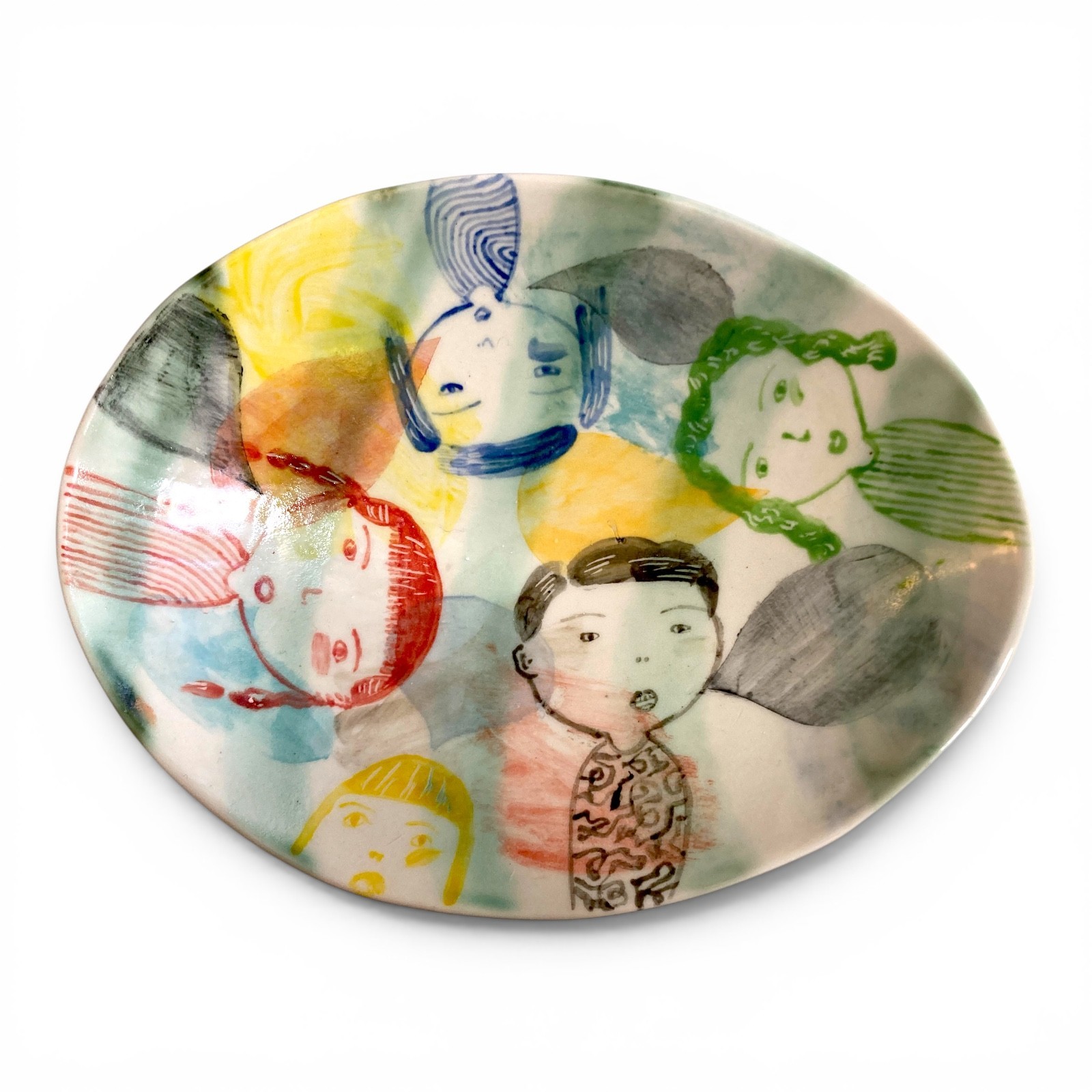 Signed Beth Lo Shallow Oval Bowl 9″x7″x1″ , Ready to Hang, Studio Art Pottery