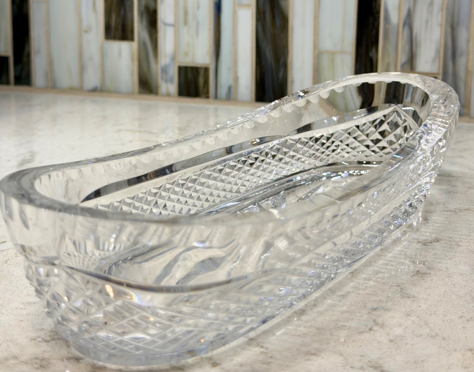 Waterford Crystal Lismore Celery / Relish Tray – Signed – Deep Cut Diamonds