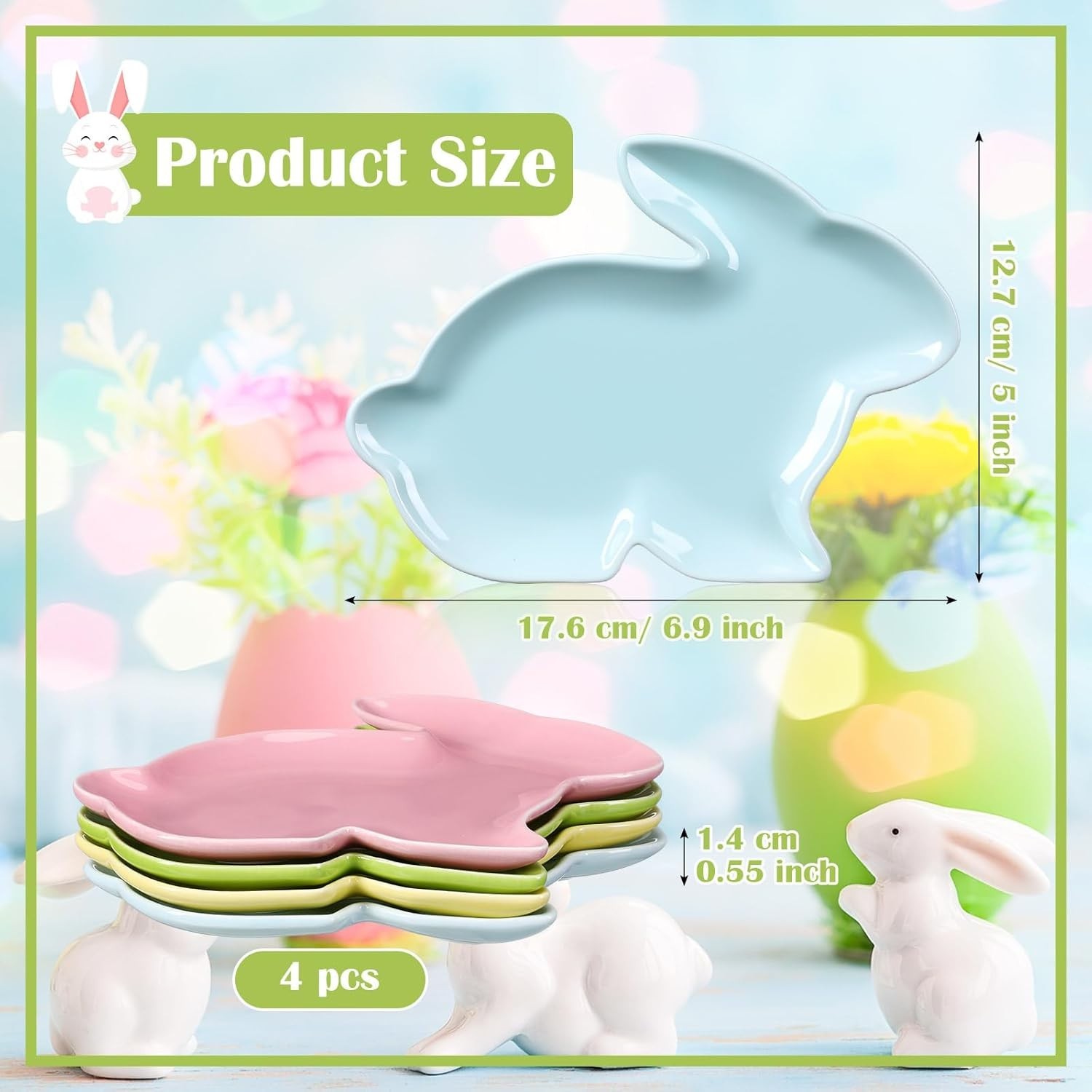 4 Pcs Easter Bunny Shaped Plates Ceramic Serving Candy Dishes Rabbit Dinner T…