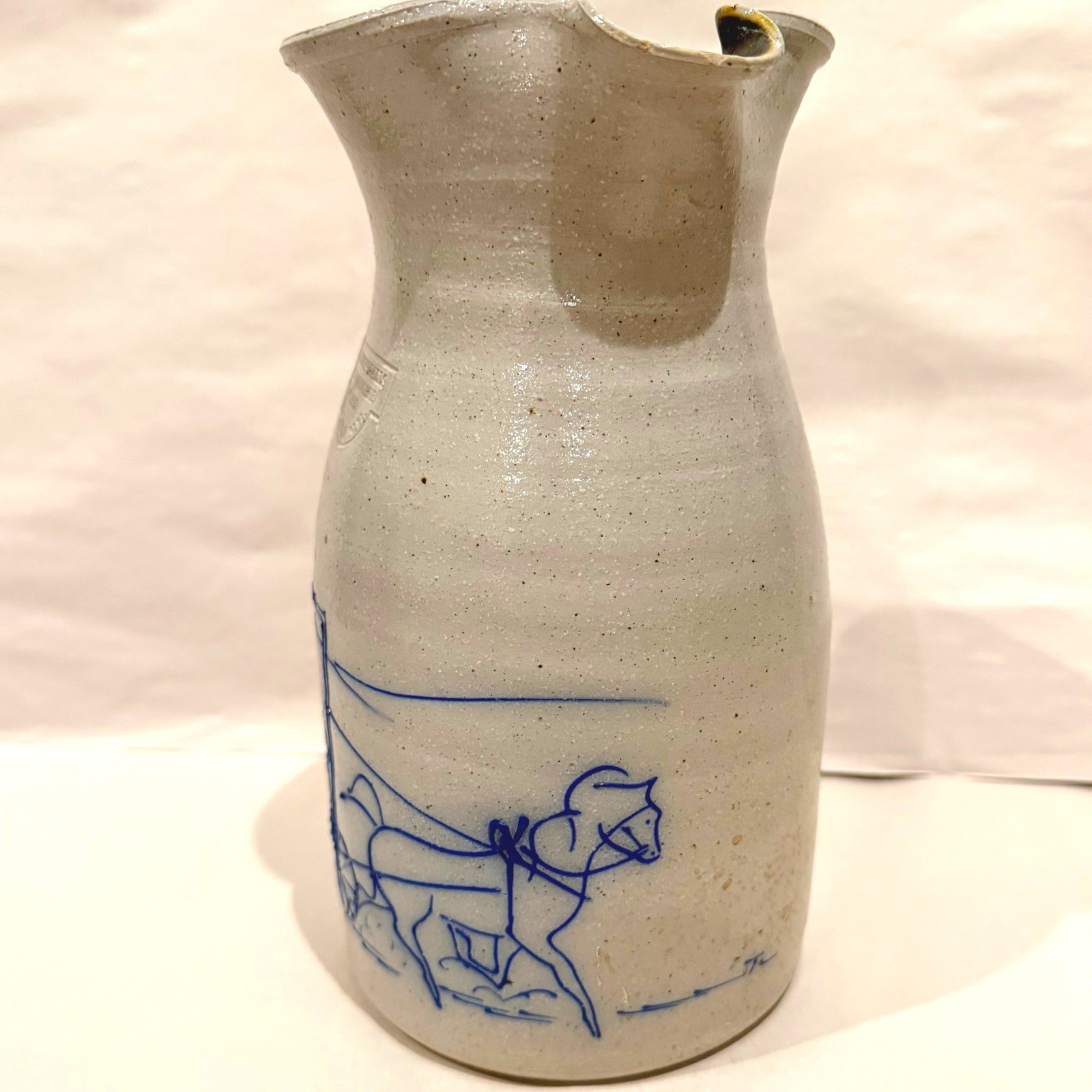 RARE Salmon Falls Stoneware Pitcher Horse Buggy 1992 Signed Crayton-Ackley