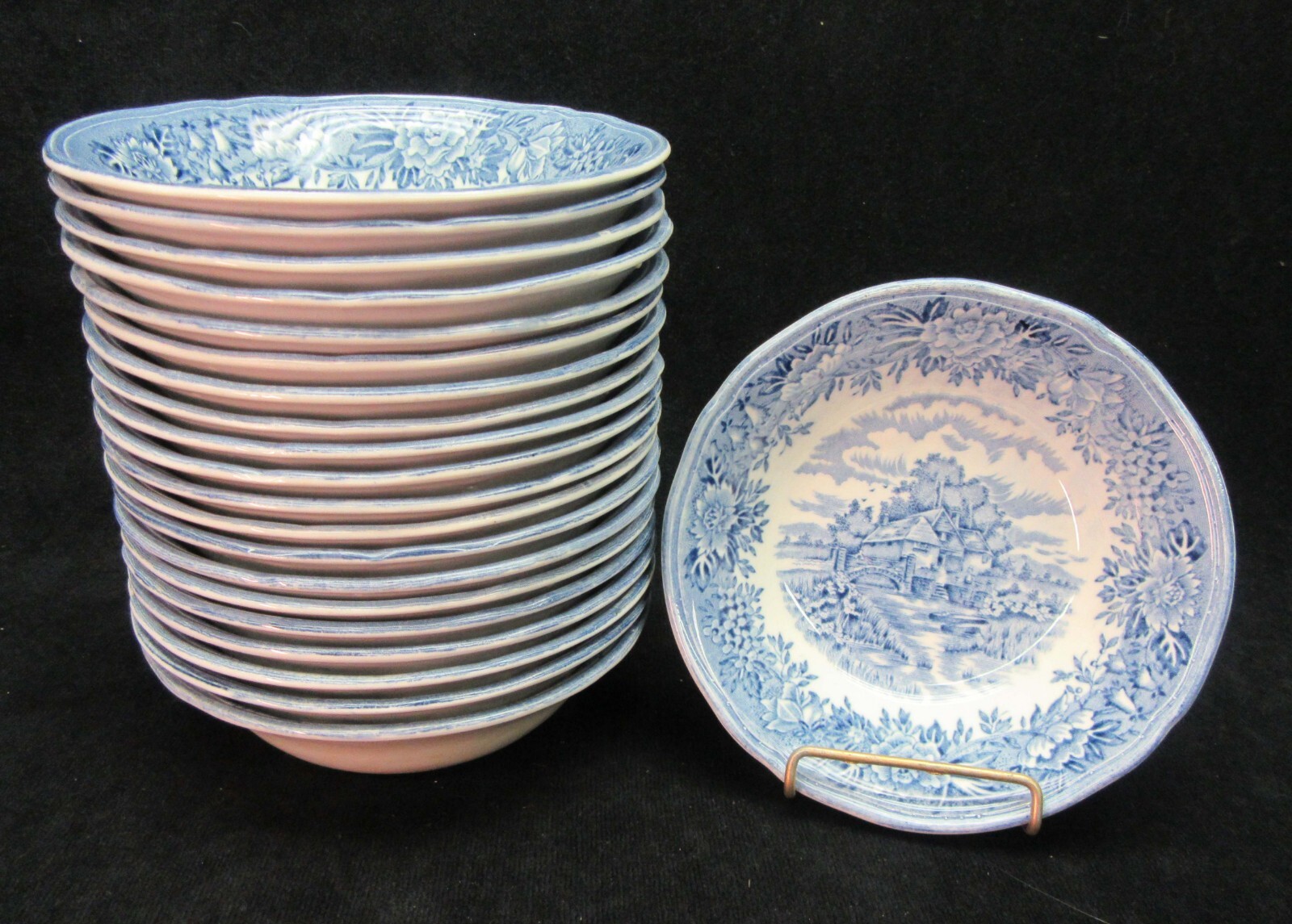 Vtg. Salem Olde Staffordshire Blue English Village Fruit Dessert Bowl 5 1/4″ Old