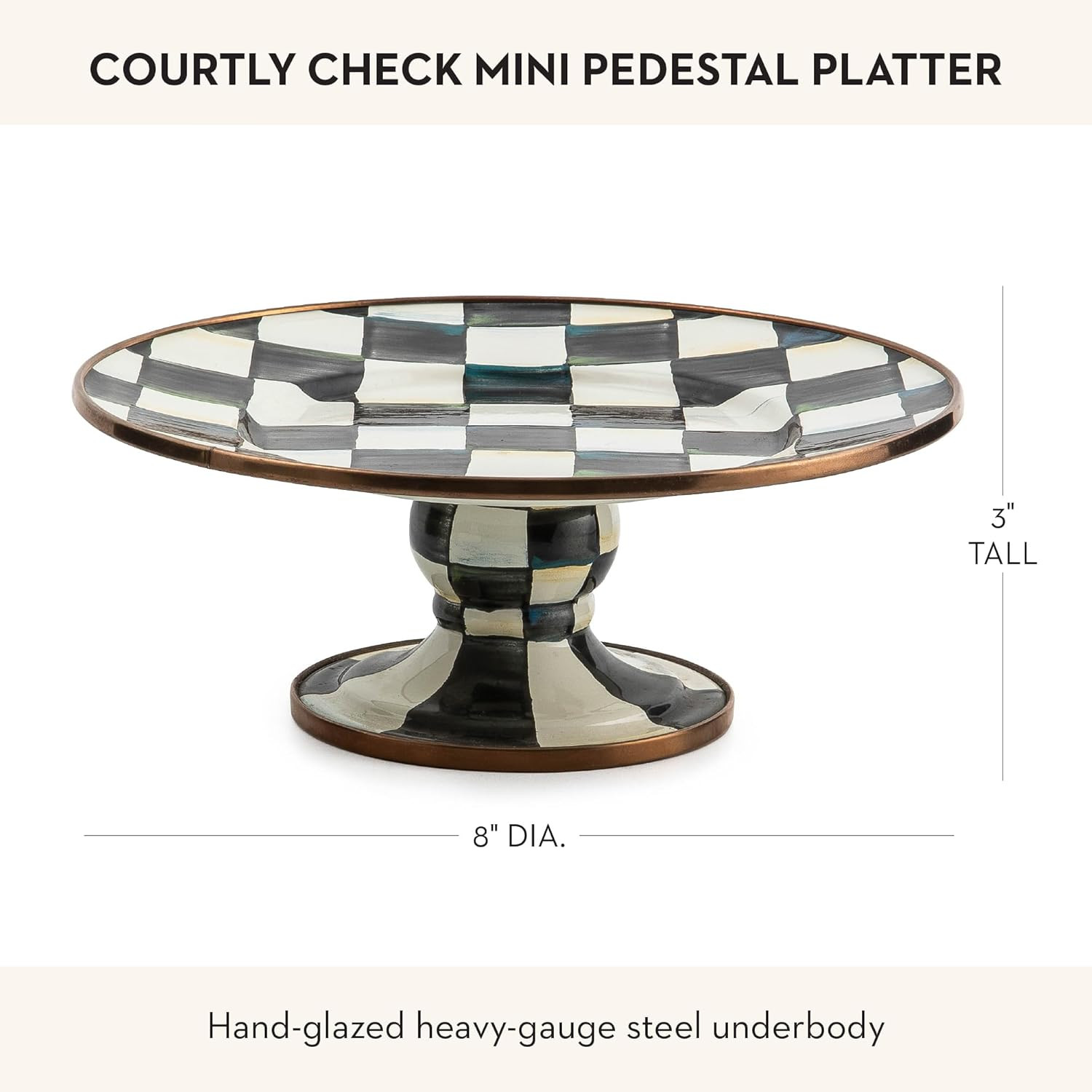 Mini Black-and-White Courtly Check Enamel Pedestal Serving Platter