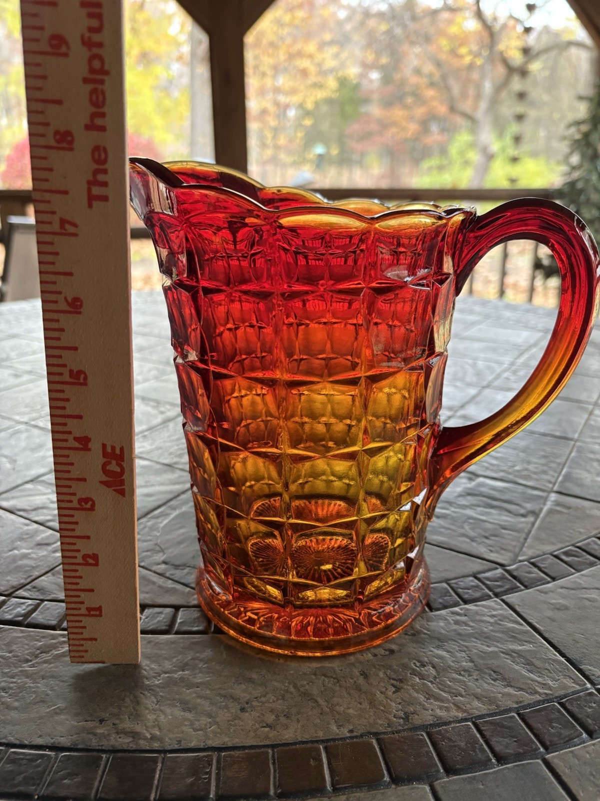 Tiara Indiana Glass Sunset Amberina Red Constellation Water Pitcher 48oz.