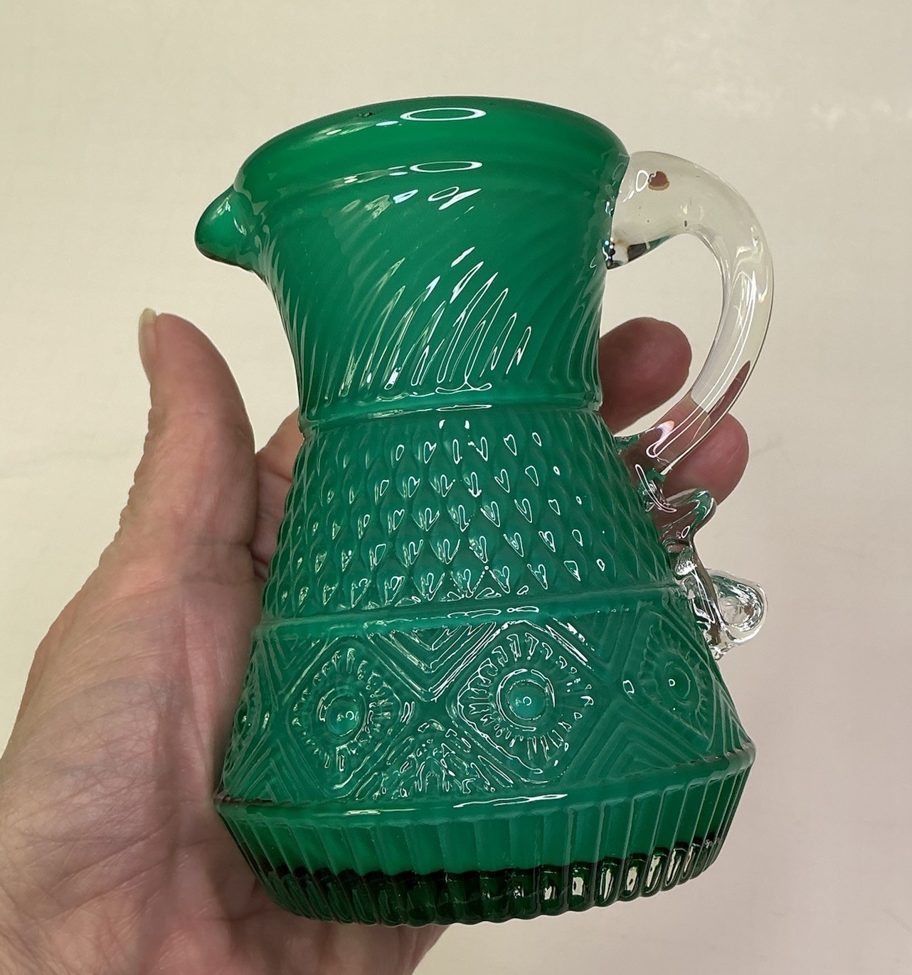 Pilgrim Bennington Opal Cased Teal Cremer Pitcher 4” Asymmetrical