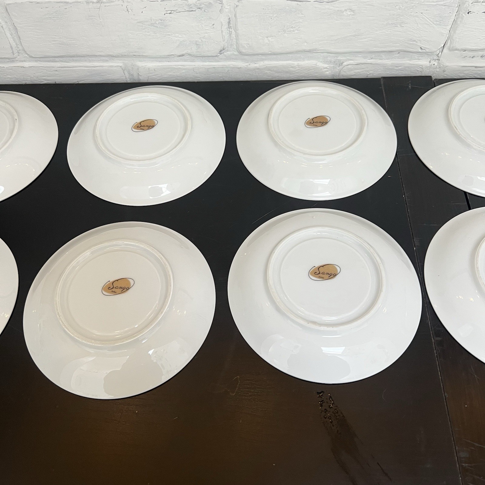 Vintage Sango Japan Sheffield Plates and Saucers Celadon Silver Rim- 22 Pc Lot