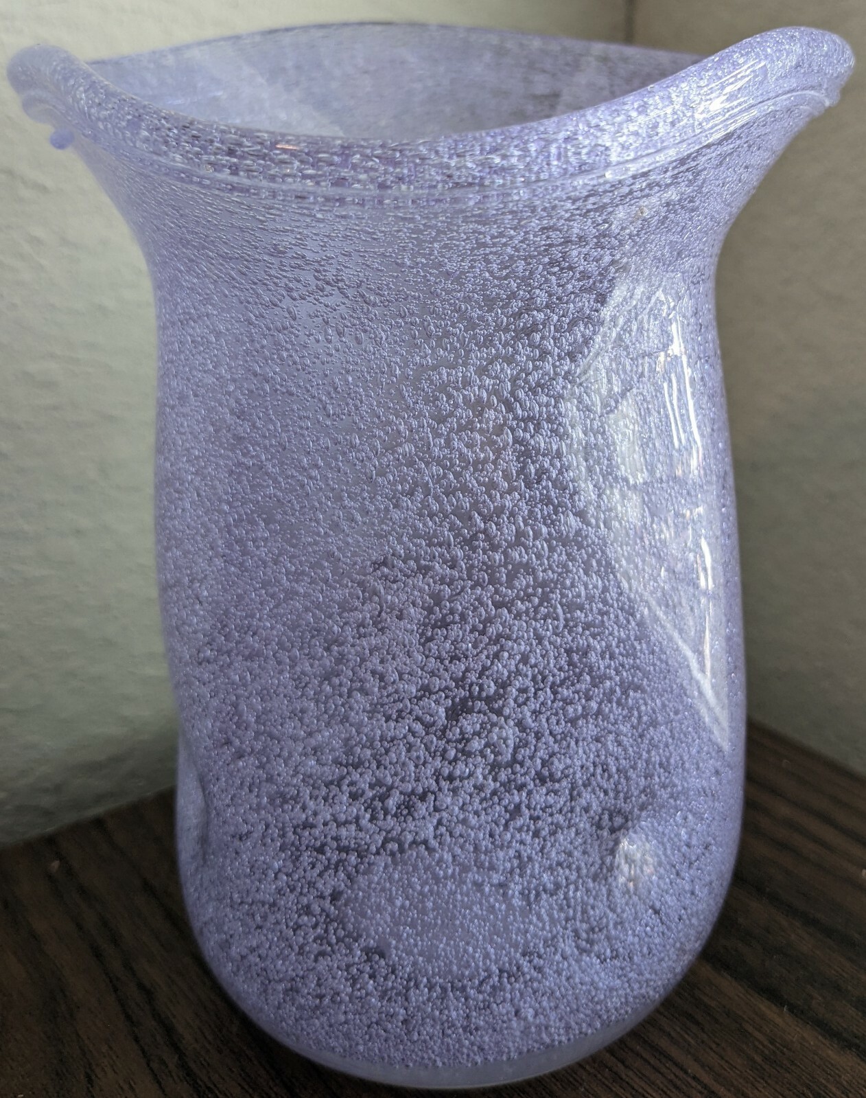 Hand Blown 5.5″” Alexandrite Bubble Glass Vase Pinched Sides Flared Threaded Rim