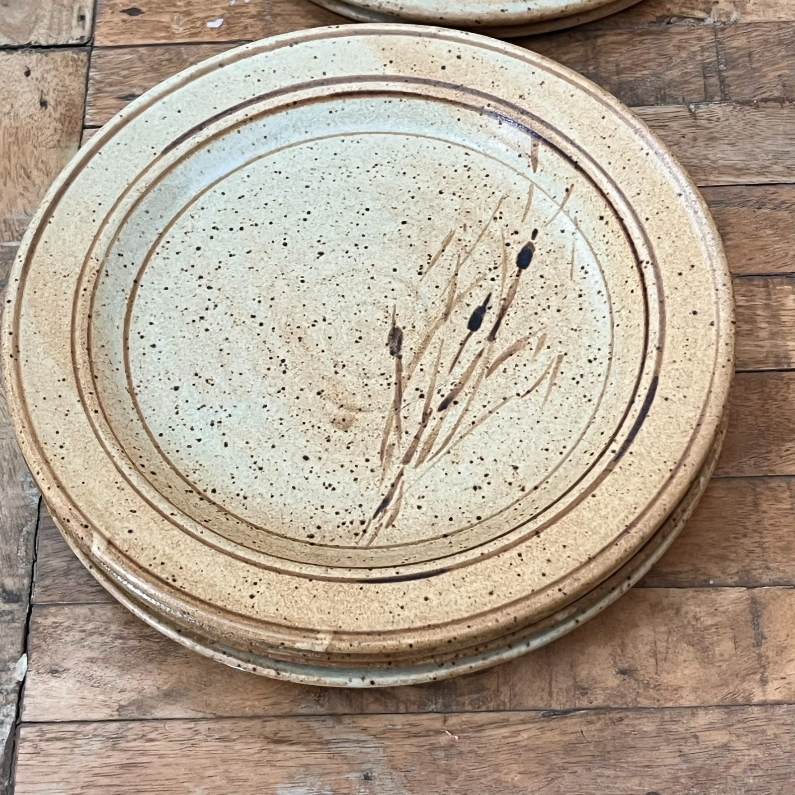 Handmade Studio Art Pottery Plate Set of 6 Hand-painted Abstract Designs