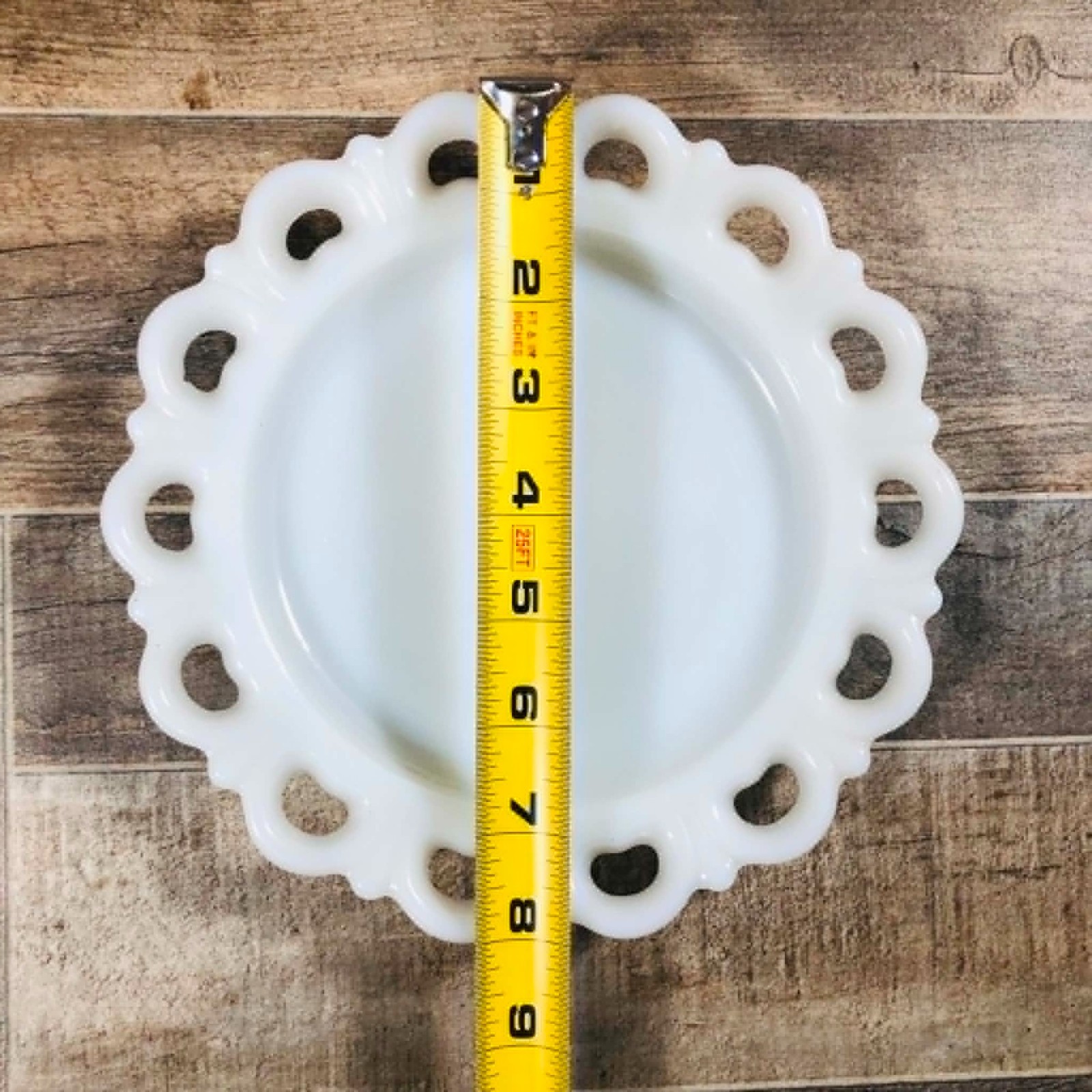 Vintage Anchor Hocking Milk Glass Open Lace Heart Border Plates Set of 5