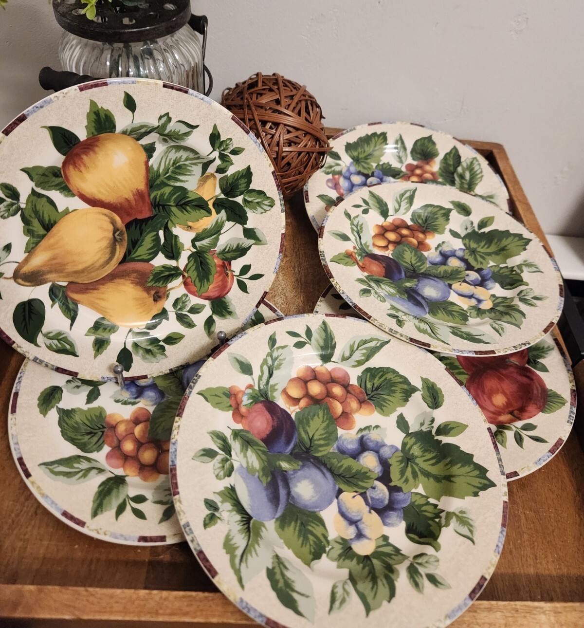 Sakura Sonoma Oneida Excell Stoneware Fruit Pattern 8⅛” Salad Plate Fruit Set/6