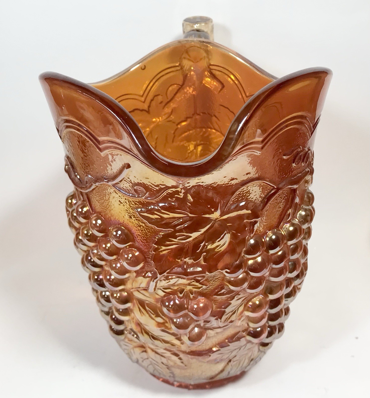 Imperial Carnival Glass Grape Pitcher And 4 Tumblers Set Marigold Orange Vintage