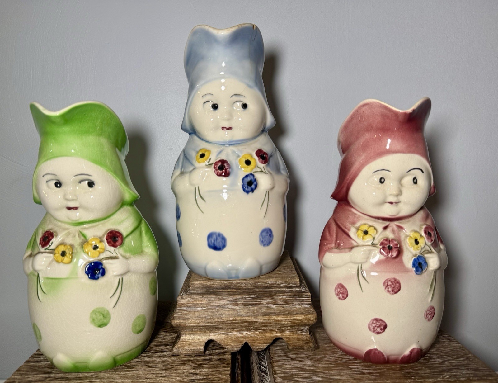 Lot of 3 Vintage Blue Ridge Southern Pottery “Betsy” Jugs Pitchers RARE!!!