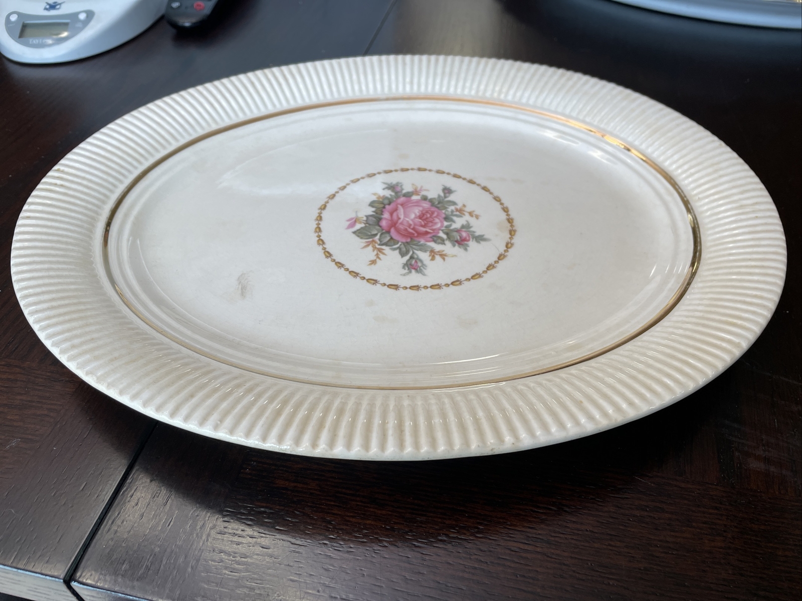 Vintage Victory BY SALEM China 13 1/2″ Serving Platter 23 Karat Gold Trim, Rose