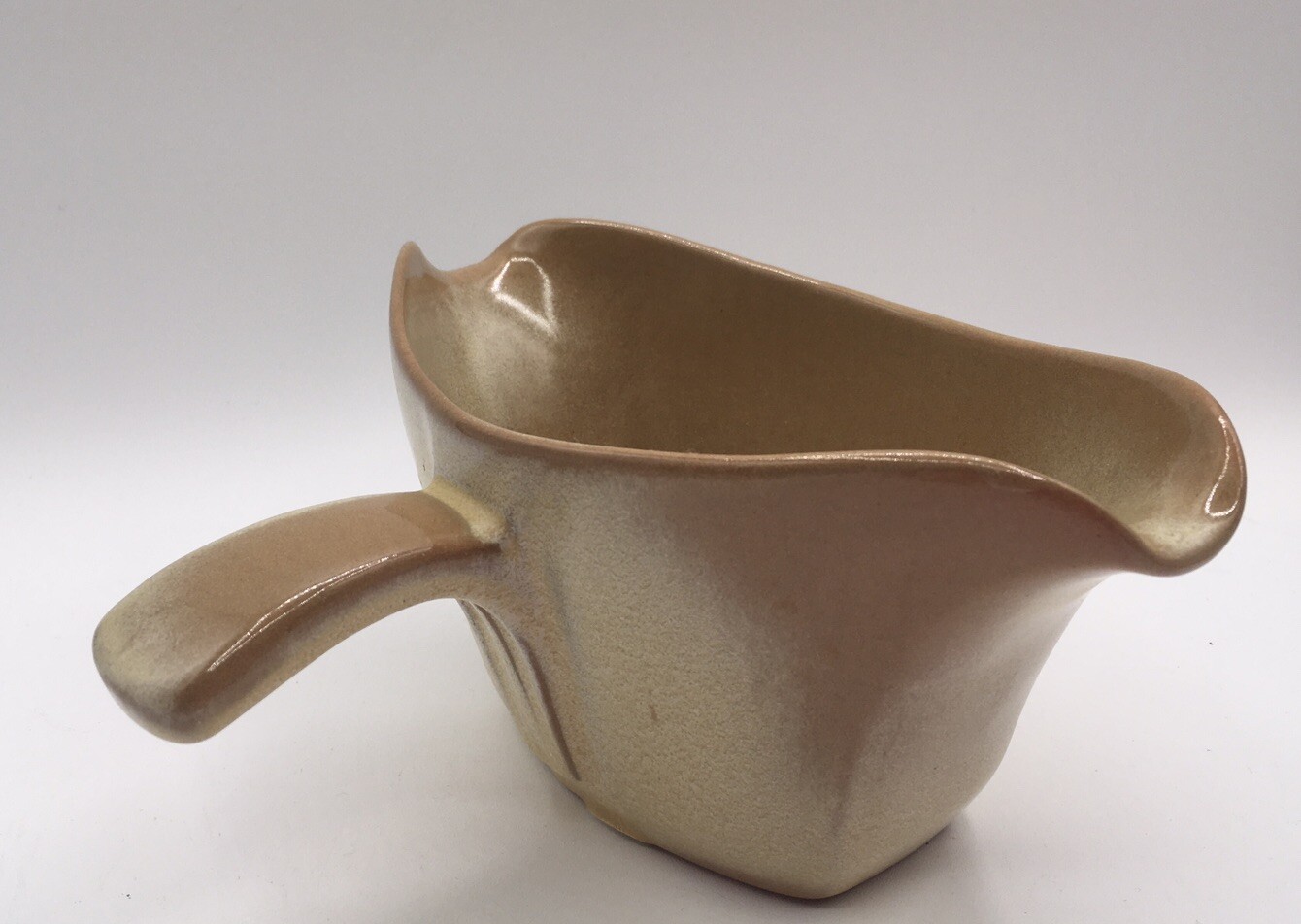 Frankoma 6S Pottery Desert Gold Double Sided Handled Gravy Sauce Boat MCM VTG