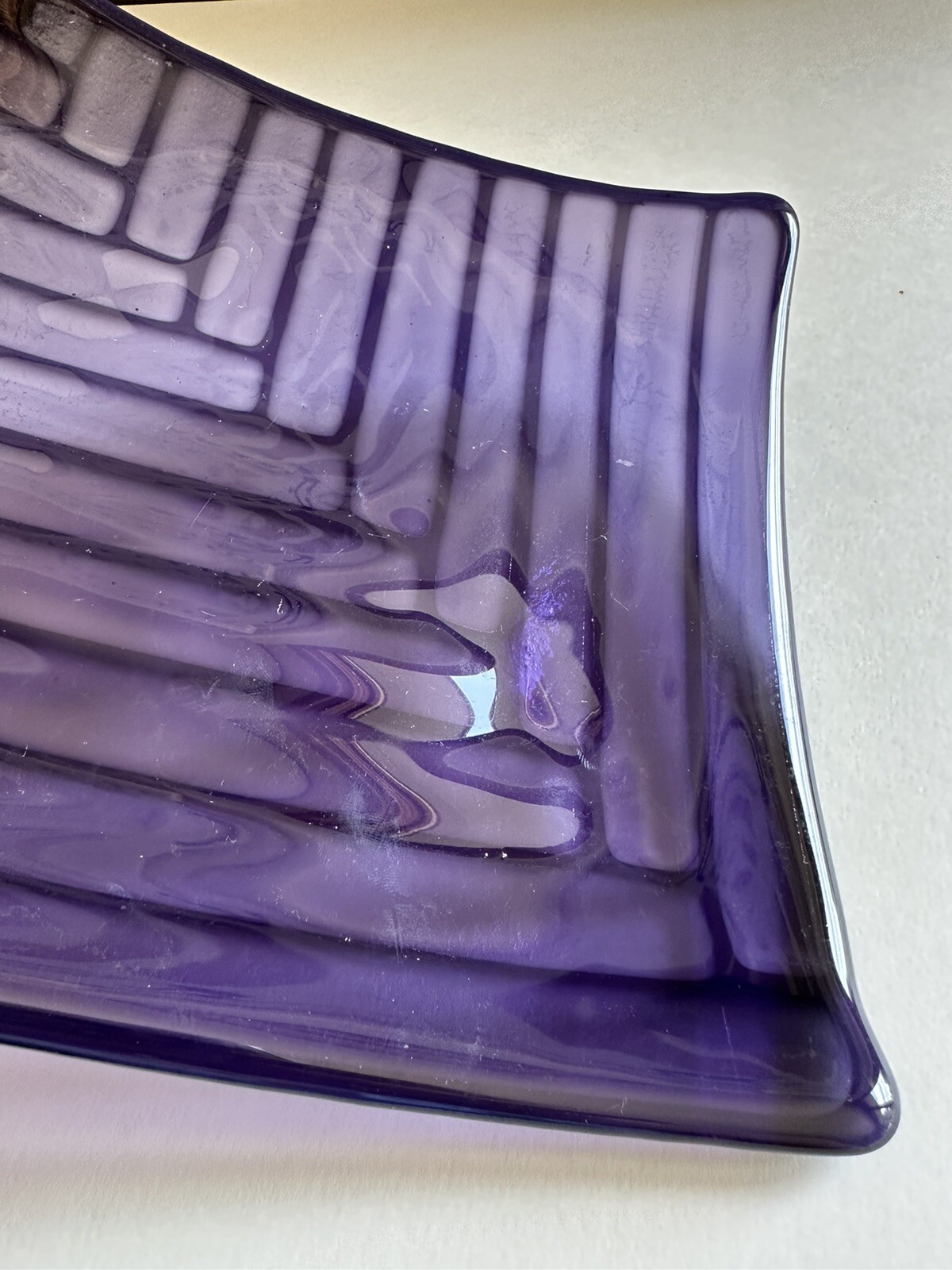 Fused Glass Art Plate Square 8”x8” Abstract Contemporary Modern Amethyst Purple