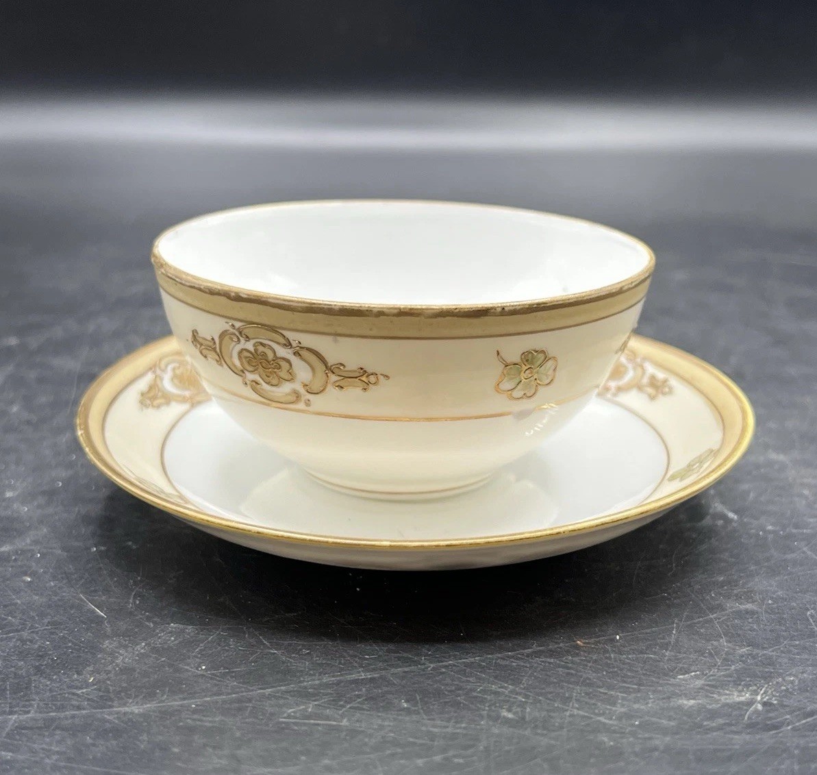 Nippon Morimura Teacup & Saucer Hand Painted Gold Design Vintage