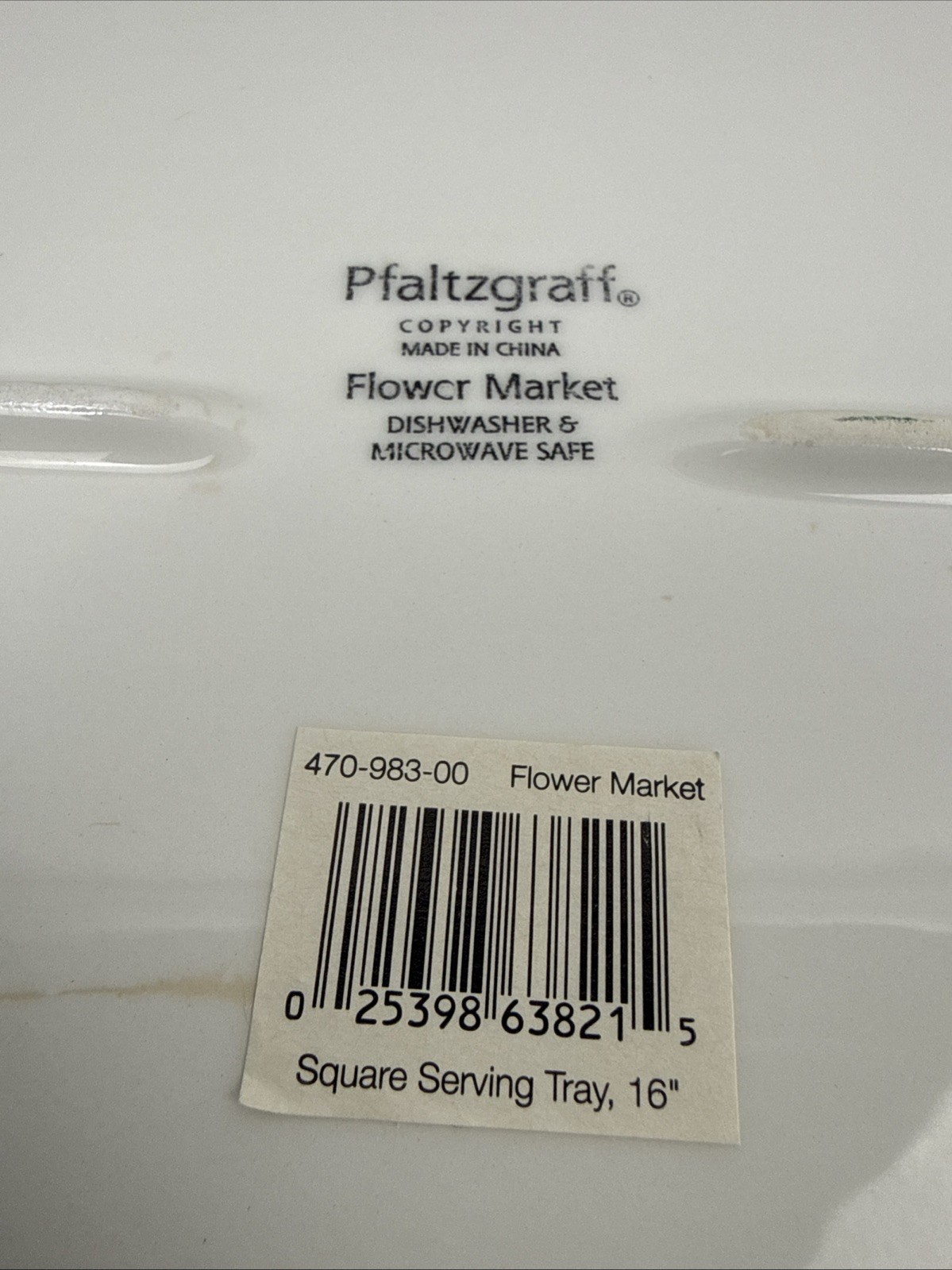 Pfaltzgraff Flower Market 16″ Square Tray Platter w. Label