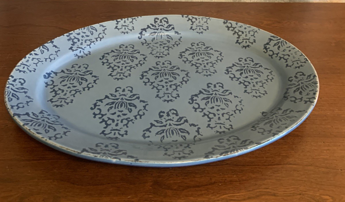 MATCERAMICA PORTUGAL 15.5” STONEWARE BLUE STENCIL PATTERN OVAL SERVING PLATTER