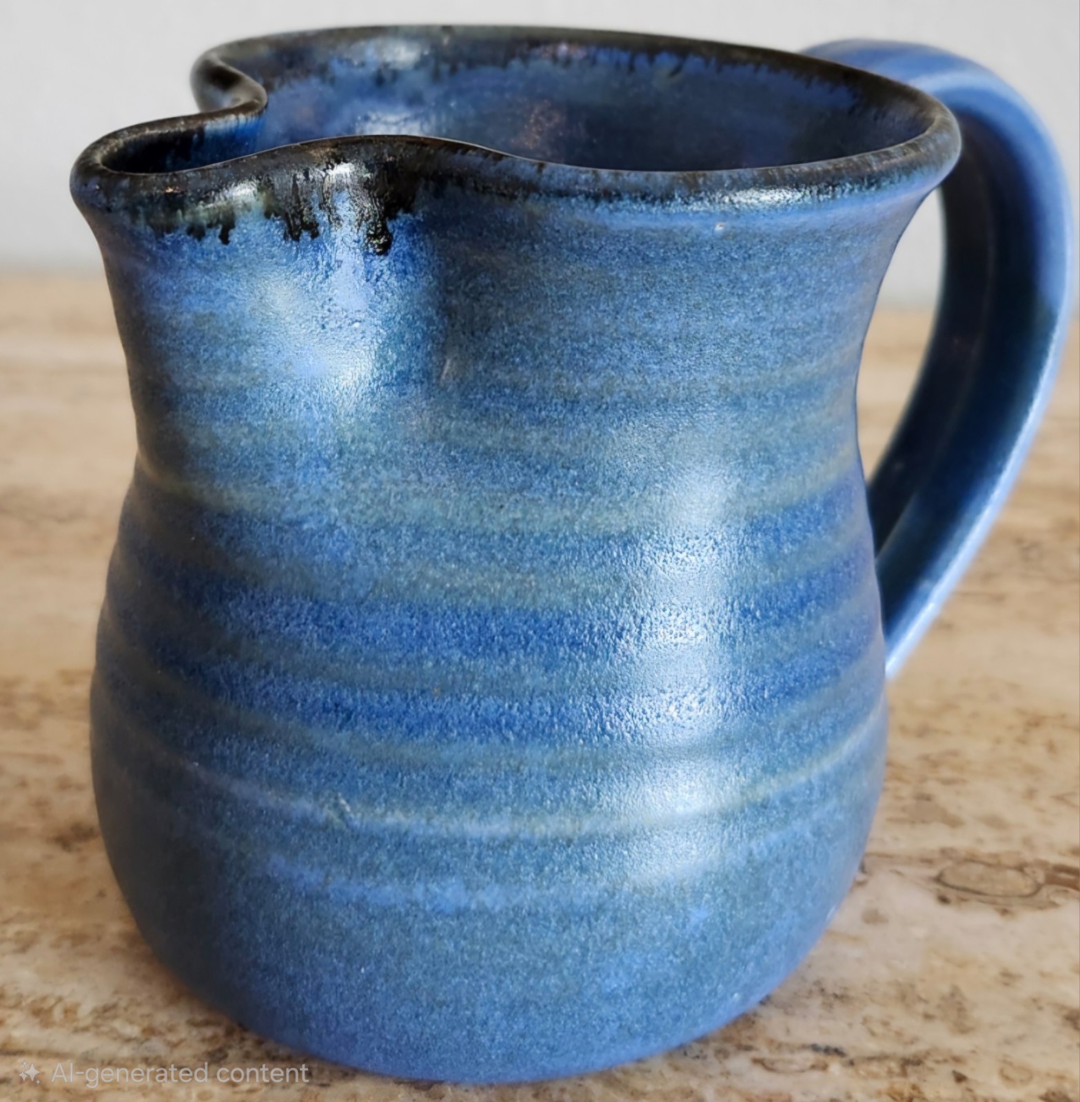 Signed Artisan Made Pottery Stoneware Small Pitcher/Creamer Blue Glaze Handmade