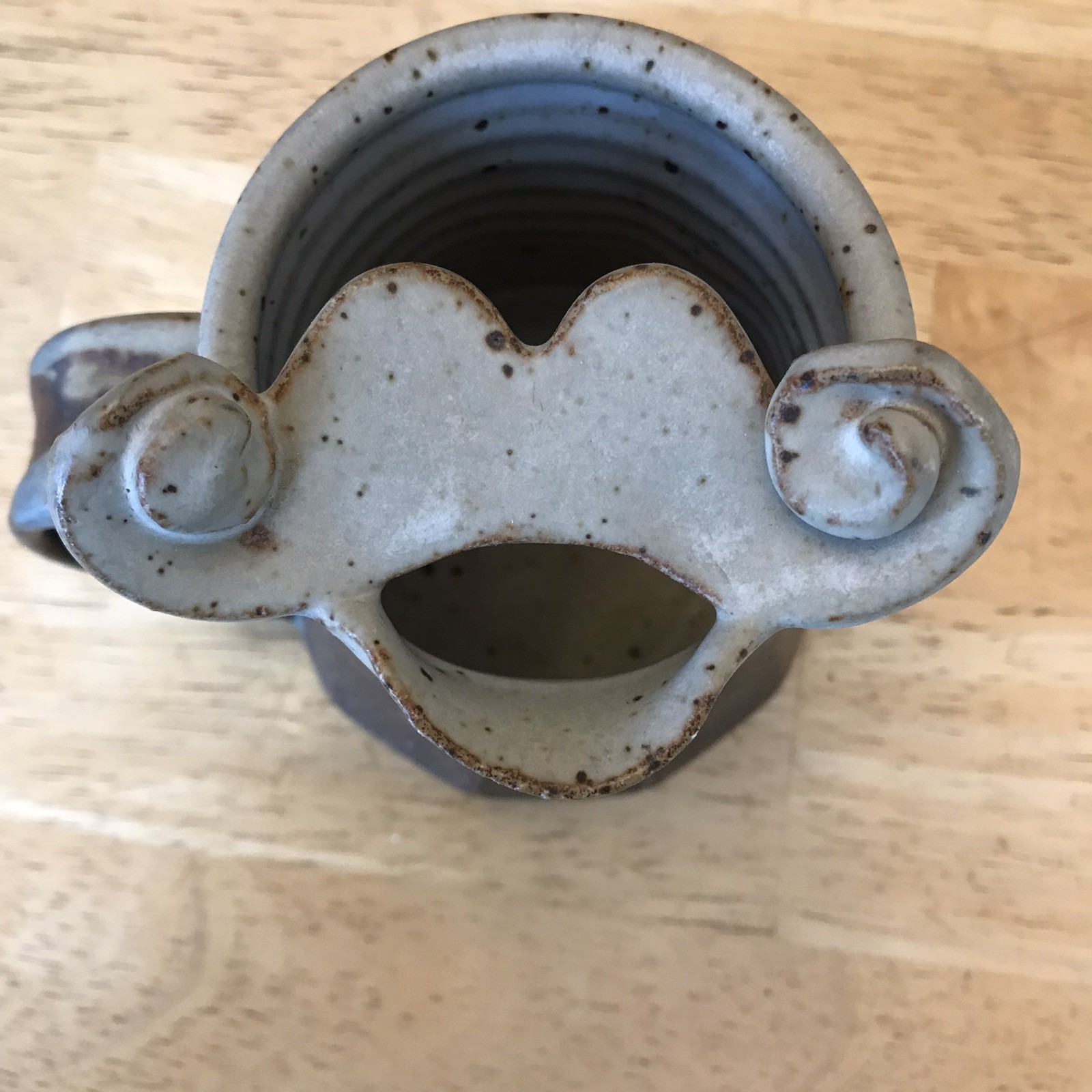 Vintage 1988 Mustache Mug – Signed Handmade Pottery – Brown Blue