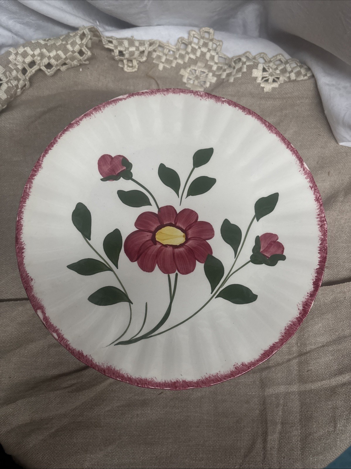 14 10.25” Hand Painted Blue Ridge Southern Potteries Plates Floral Rose Color