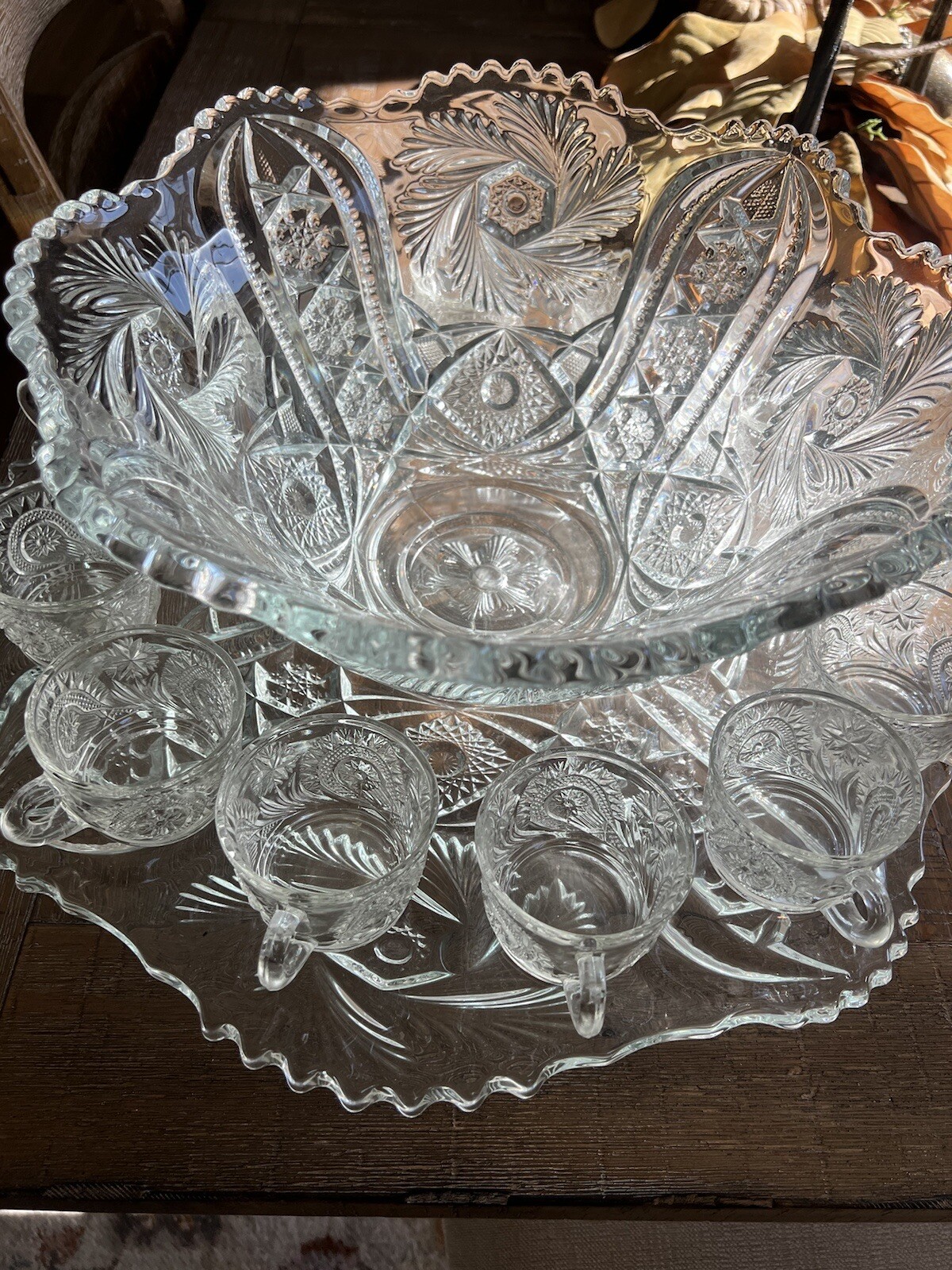 L. E. Smith Vintage Fifteen Piece Punch Bowl Set Galaxy Pattern
