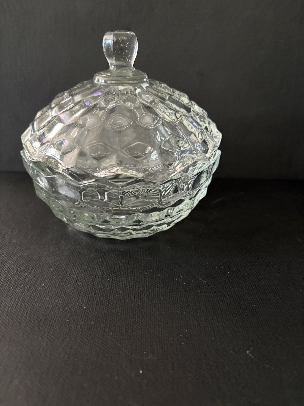 Fostoria Vintage American Covered Candy Dish With Lid Clear Cubist Glass