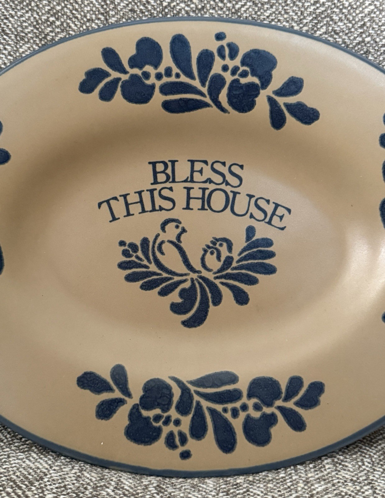 Rare Pfaltzgraff Folk Art “Bless This House” Plate Oval Stoneware Folk Art Plate