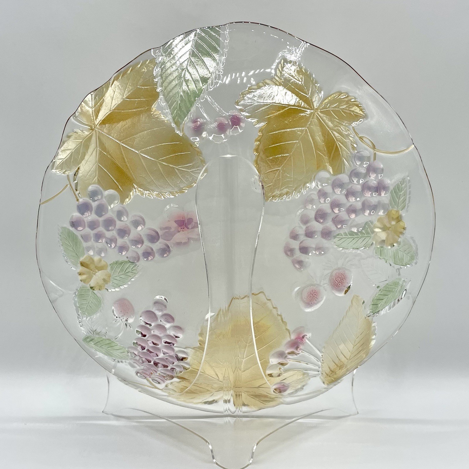 Chablis by Mikasa Decorative Glass Platter Plate Amber Leaves Purple Grapevine