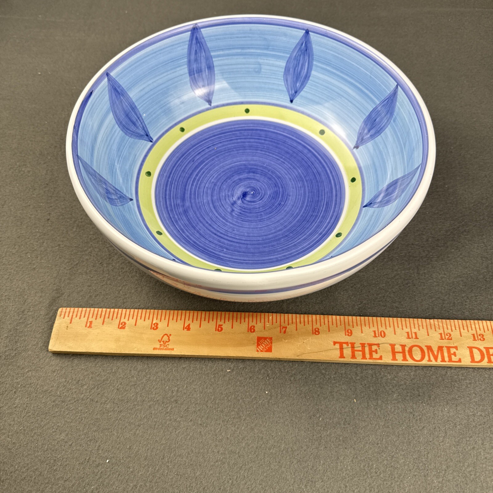 Caleca Hand Painted Large Blue Moon Green Blue Serving Pasta Bowl Italy 11″x4.5″