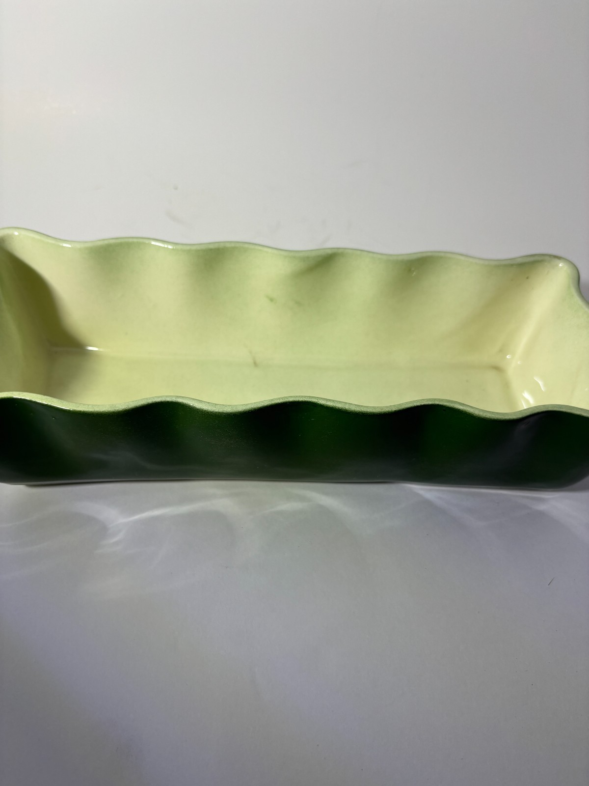 PIONEER CERAMICS OF CALIFORNIA MID-CENTURY RECTANGULAR CERAMIC GREEN BOWL DISH