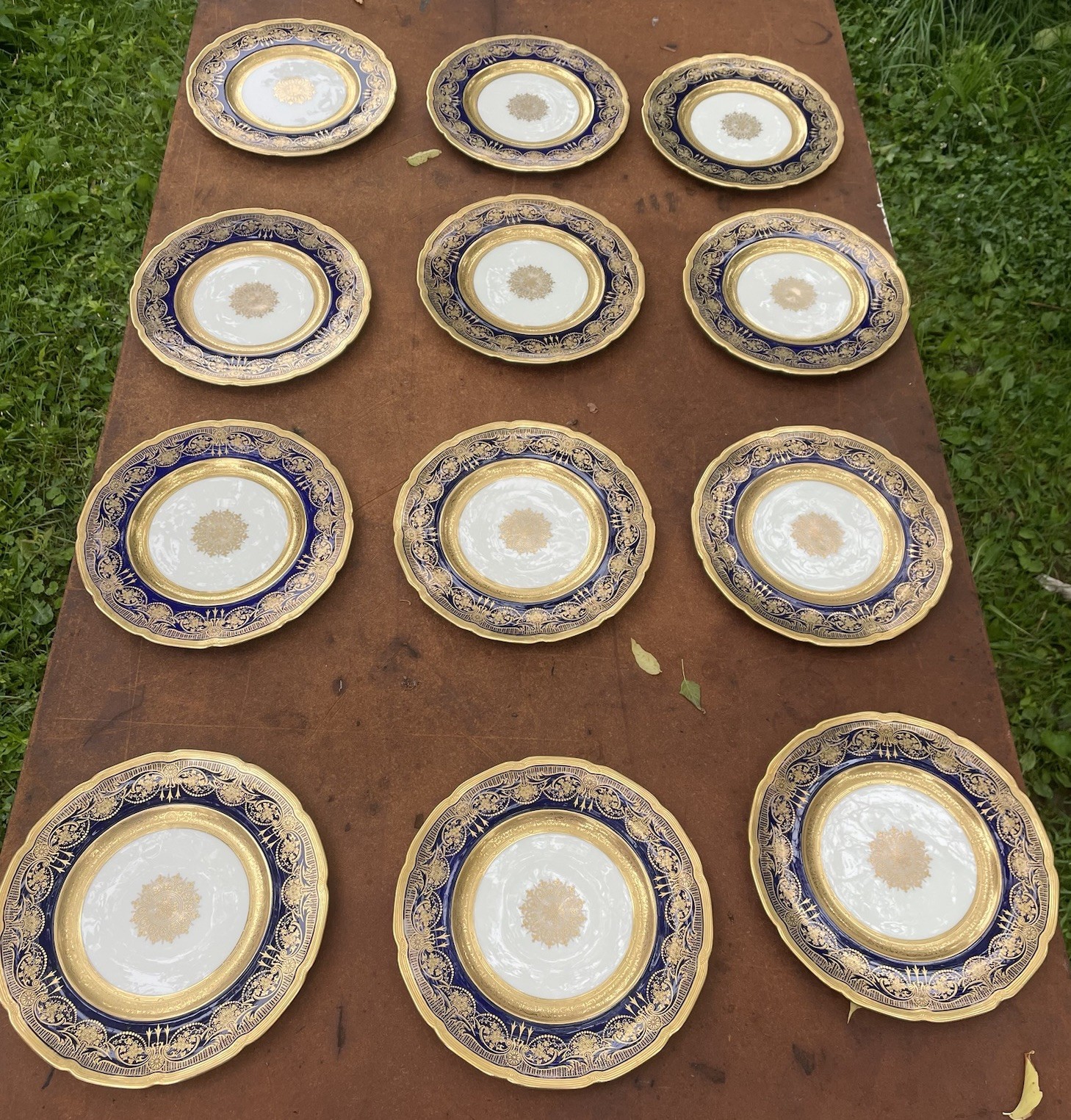 RARE Antique Set Of 12 Lenox Plates Cobalt Blue Gold Encrusted Ovington New York