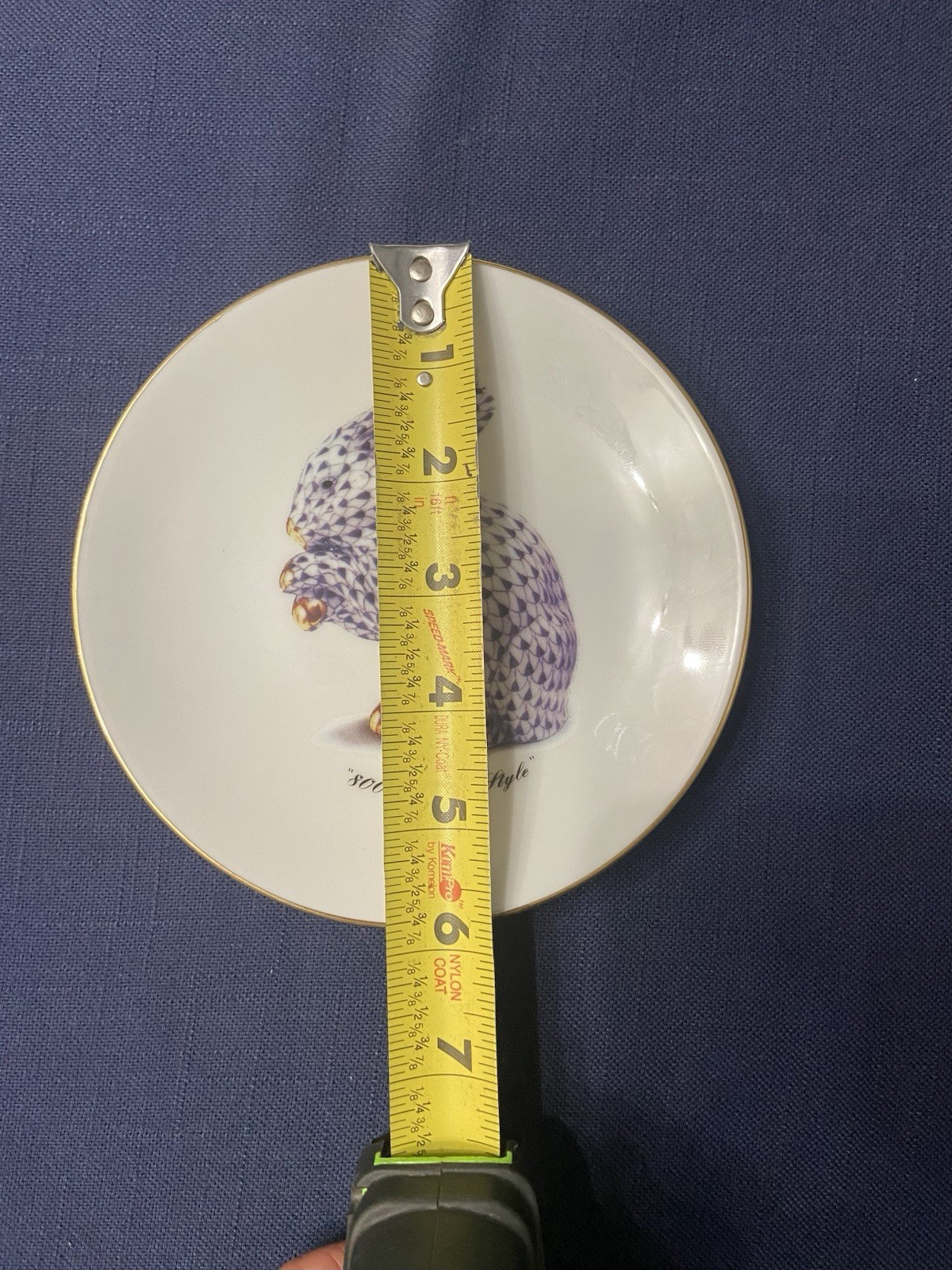Vintage GODINGER 800 LIMOGES Style Blue Fishnet Rabbit Plate Gold Accents