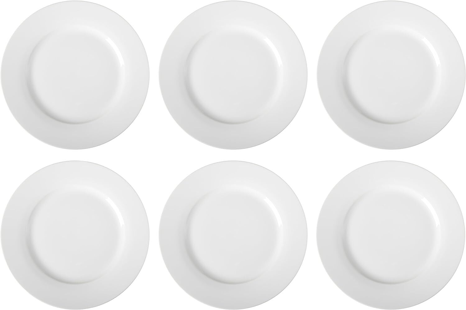 6-Piece White Dinner Plate Set, 10.5 inches inches,