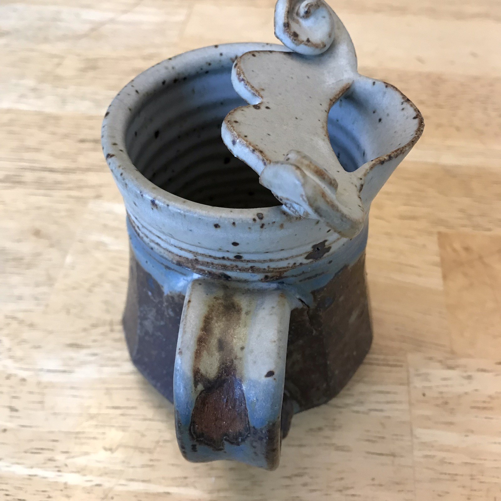 Vintage 1988 Mustache Mug – Signed Handmade Pottery – Brown Blue