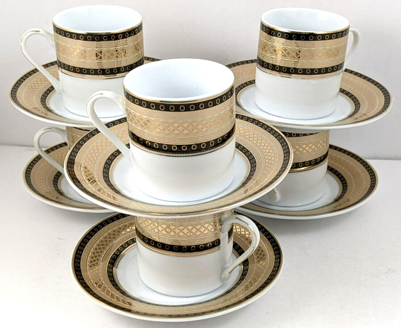 Nour Black Gold Porcelain Demitasse Cups And Saucers Twelve Piece Set