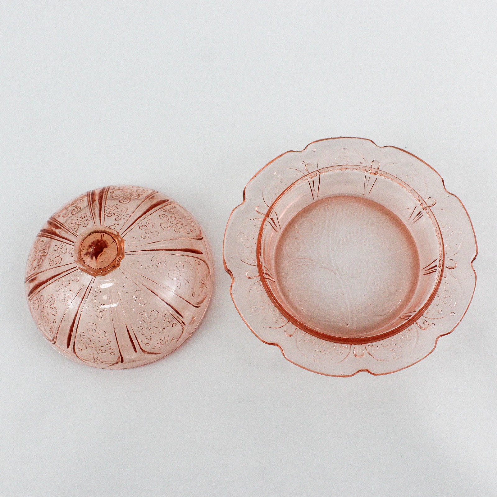 Vintage Jeannette Glass Covered Butter Dish Cherry Blossom Pink