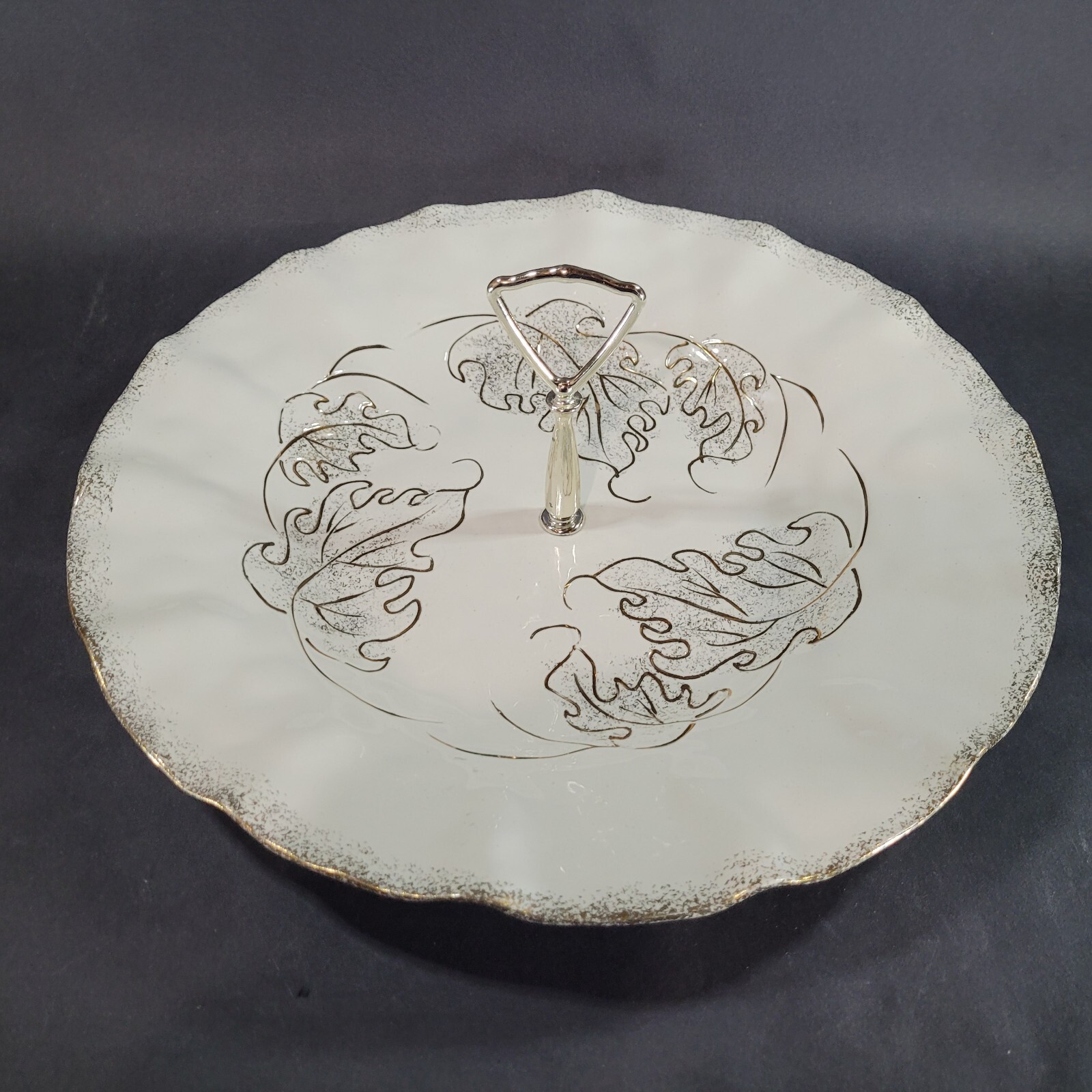 California Originals Leaf Tidbit Tray Server Beige Gold Accent USA Pottery