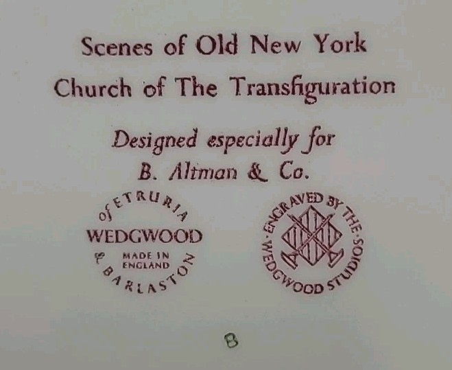 Wedgwood Scenes of Old New York Plate Church of the Transformation 10.5″ Altman