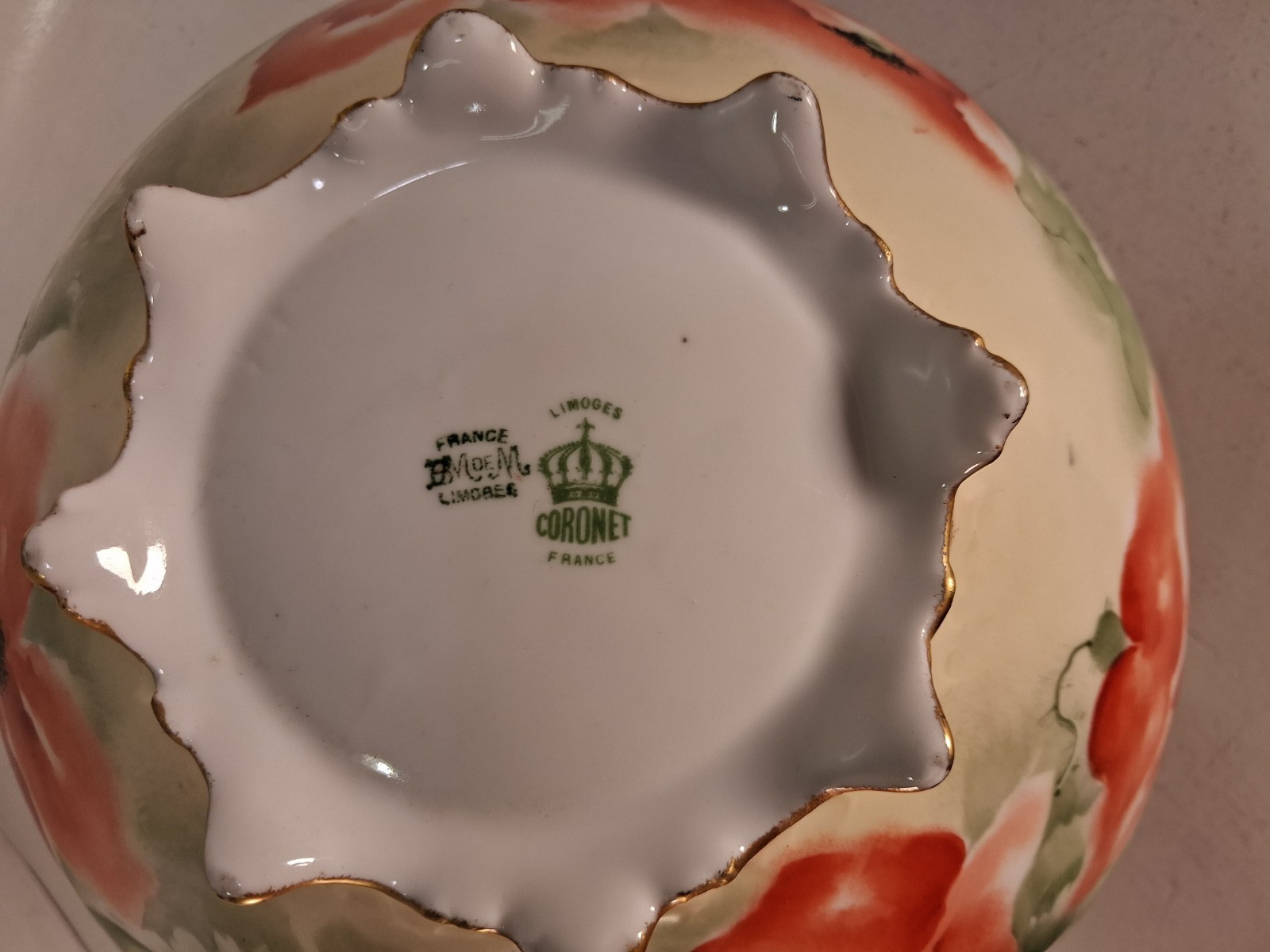 Hand Painted Limoges Coronet 10″ Poppy Bowl, Signed Alice