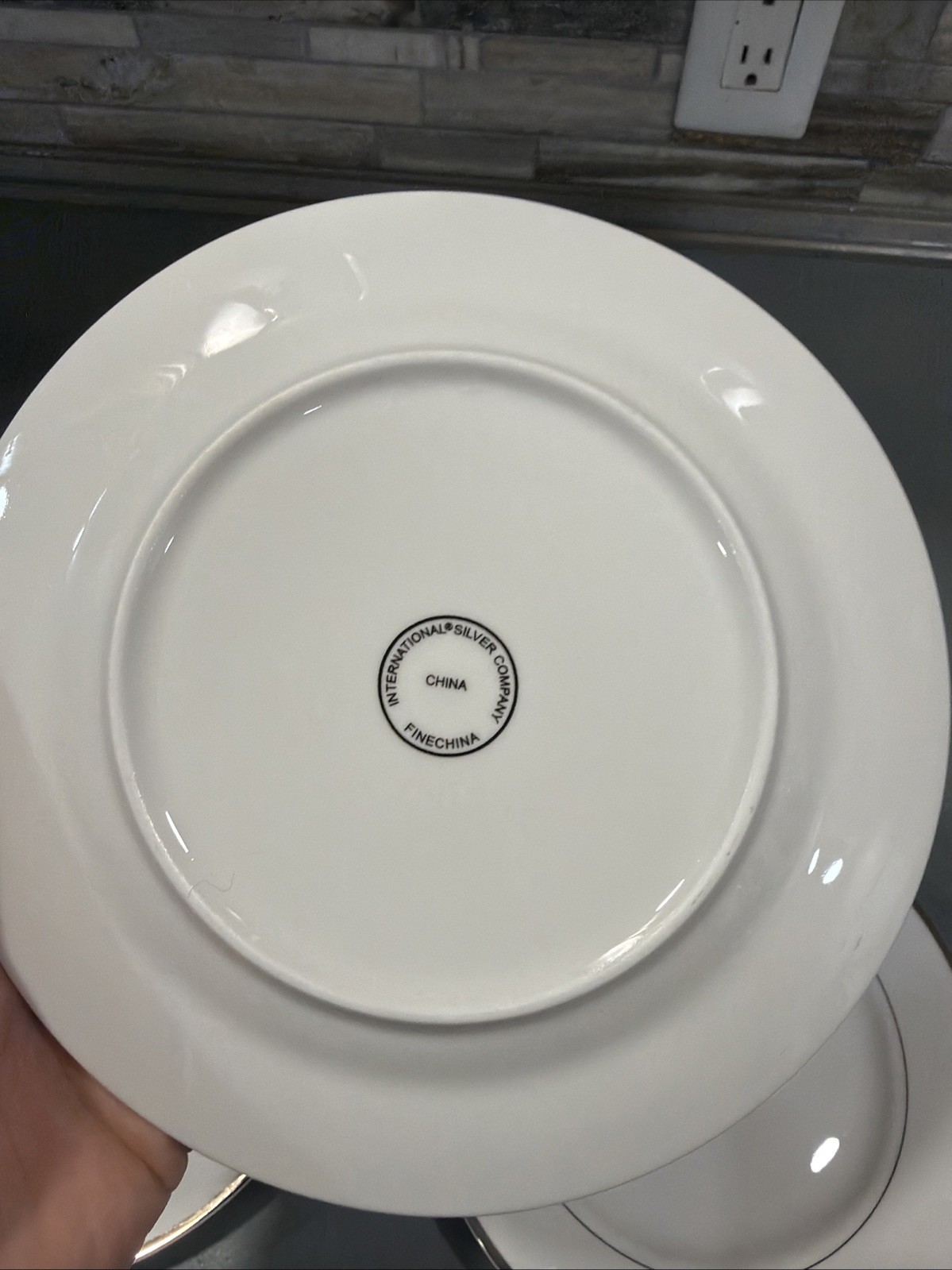 Set Of 5 International Silver Co SILVER TRIMMED 7.5” Salad Plates: Fine China